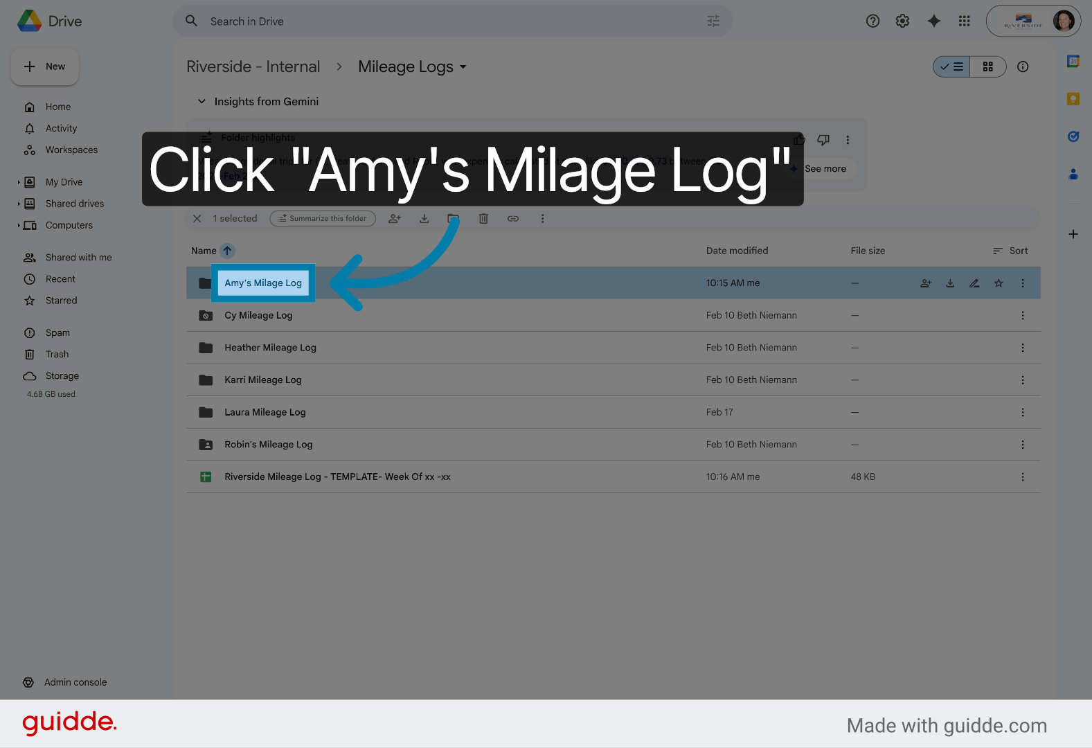 Select User Mileage Log