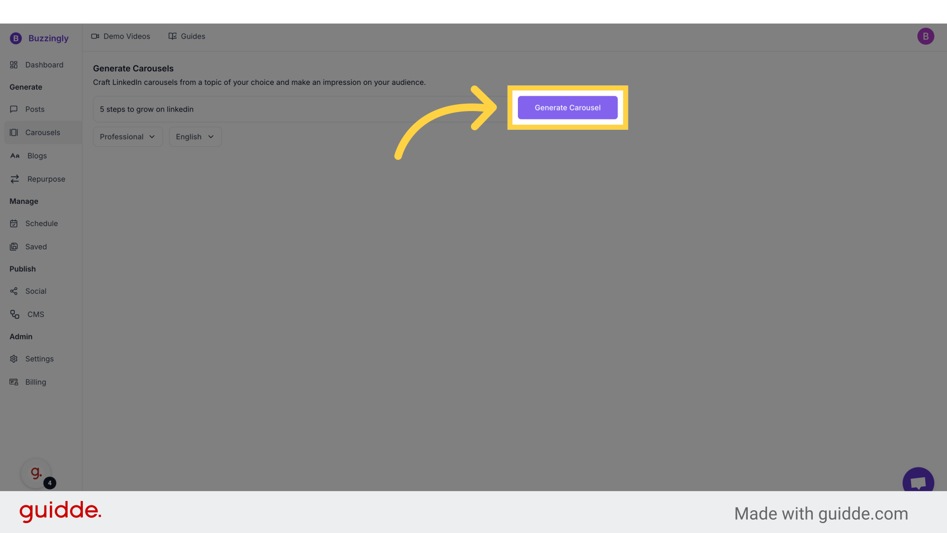 Click 'Generate Carousel'
