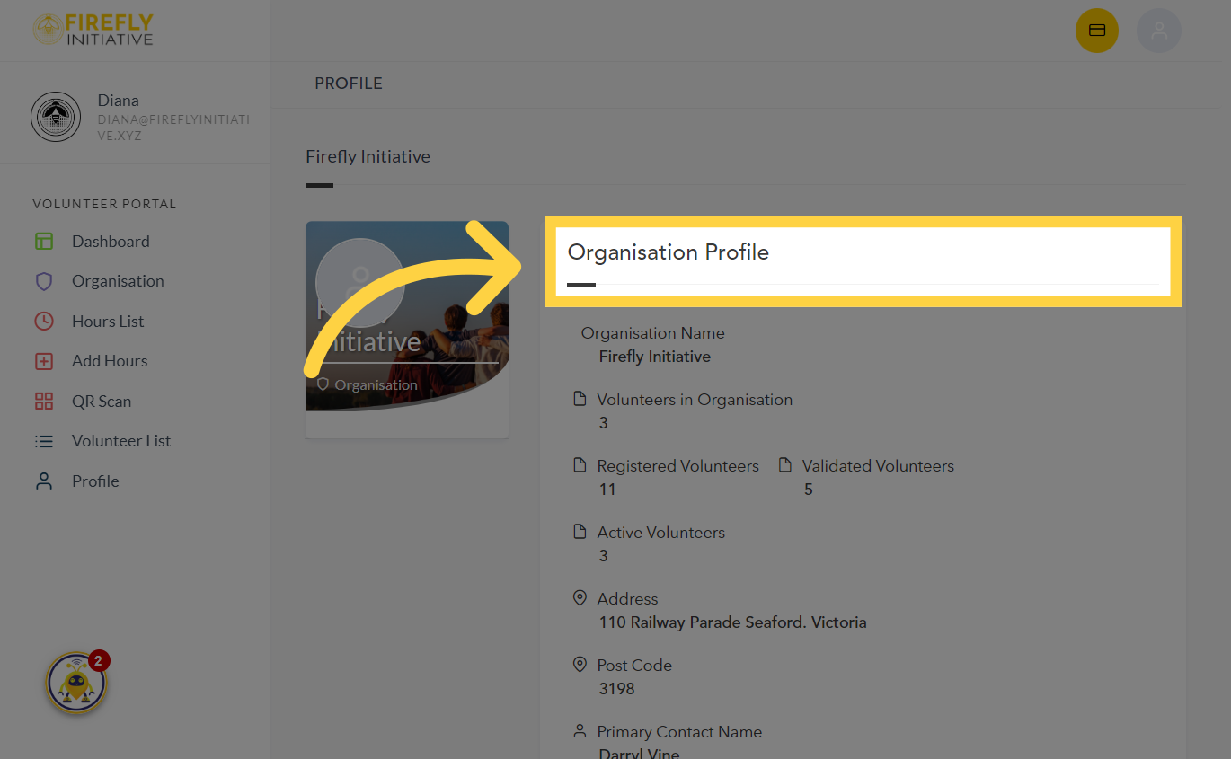 Navigate to 'Organisation Profile'