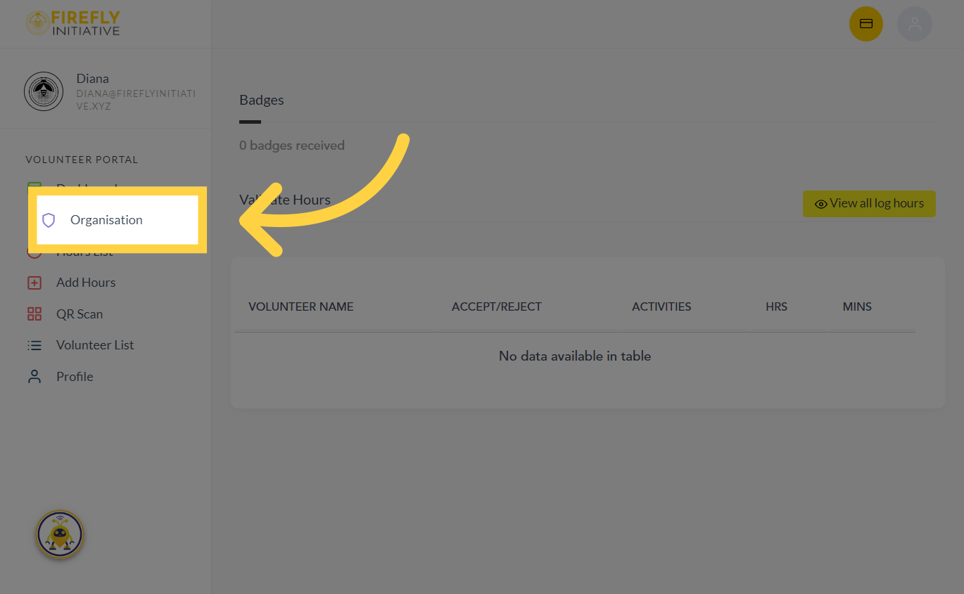 Click 'Organisation'