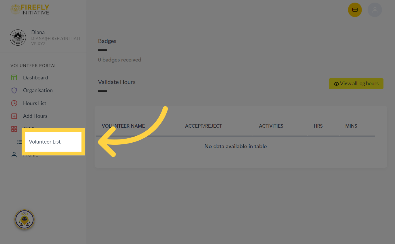Click 'Volunteer List'