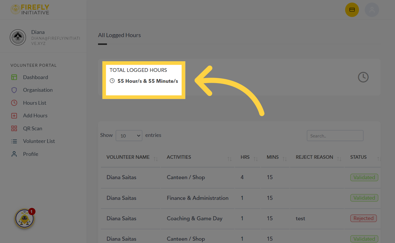 Navigate to 'TOTAL LOGGED HOURS'