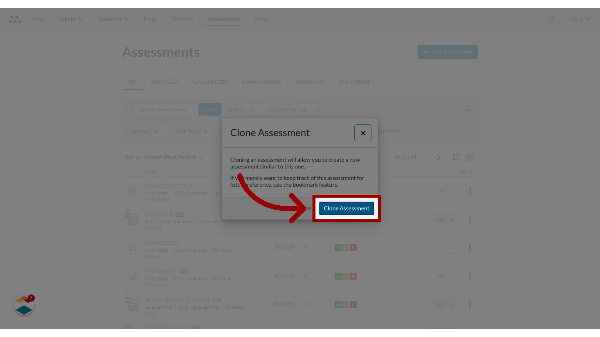 Click 'Clone Assessment'