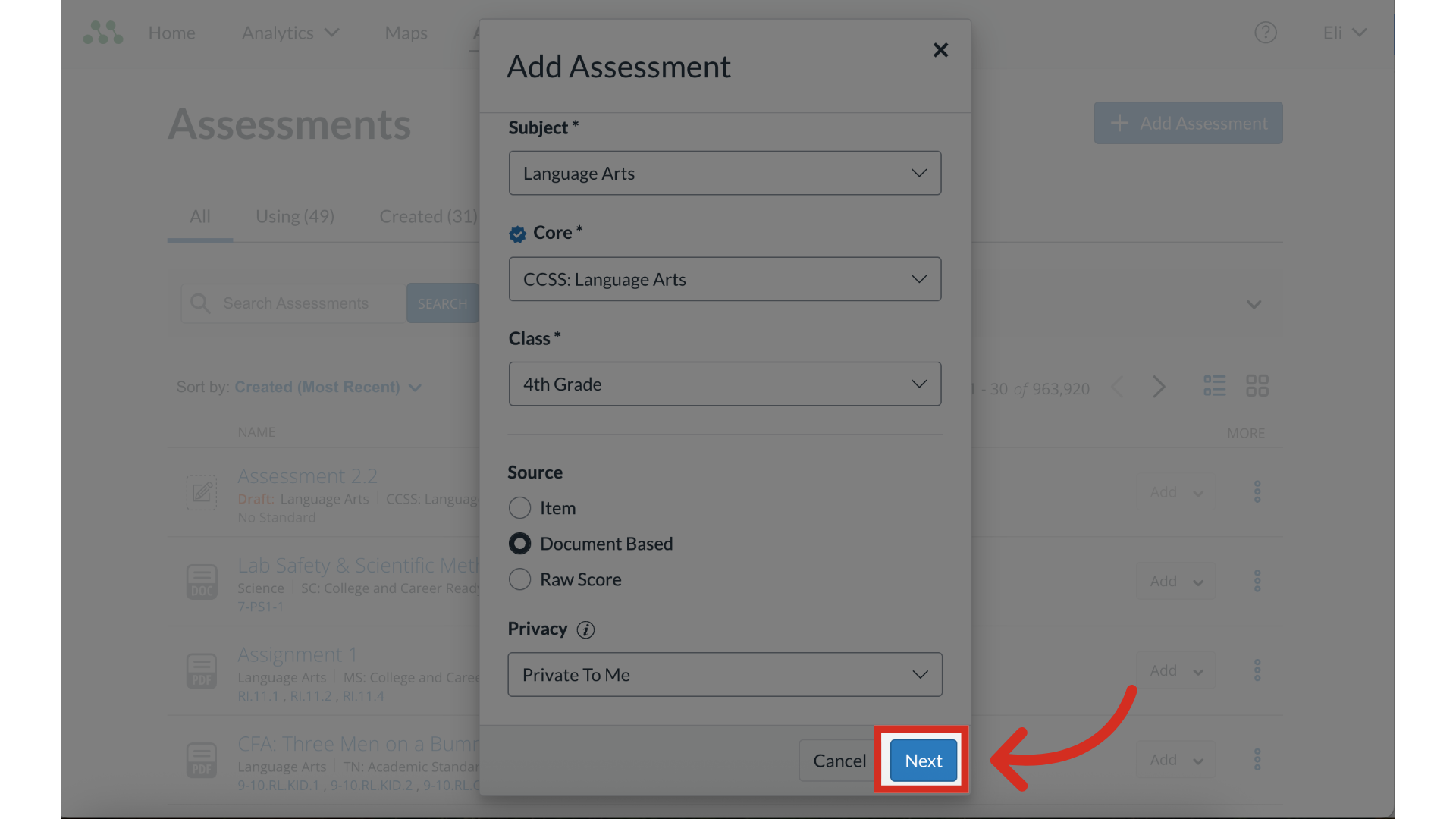 Create Assessment