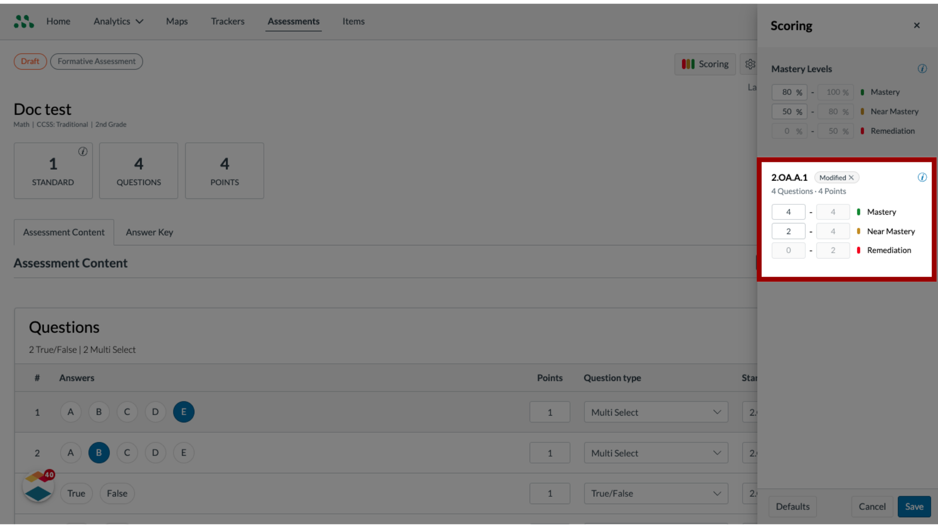 Enter Cut Scores by Question