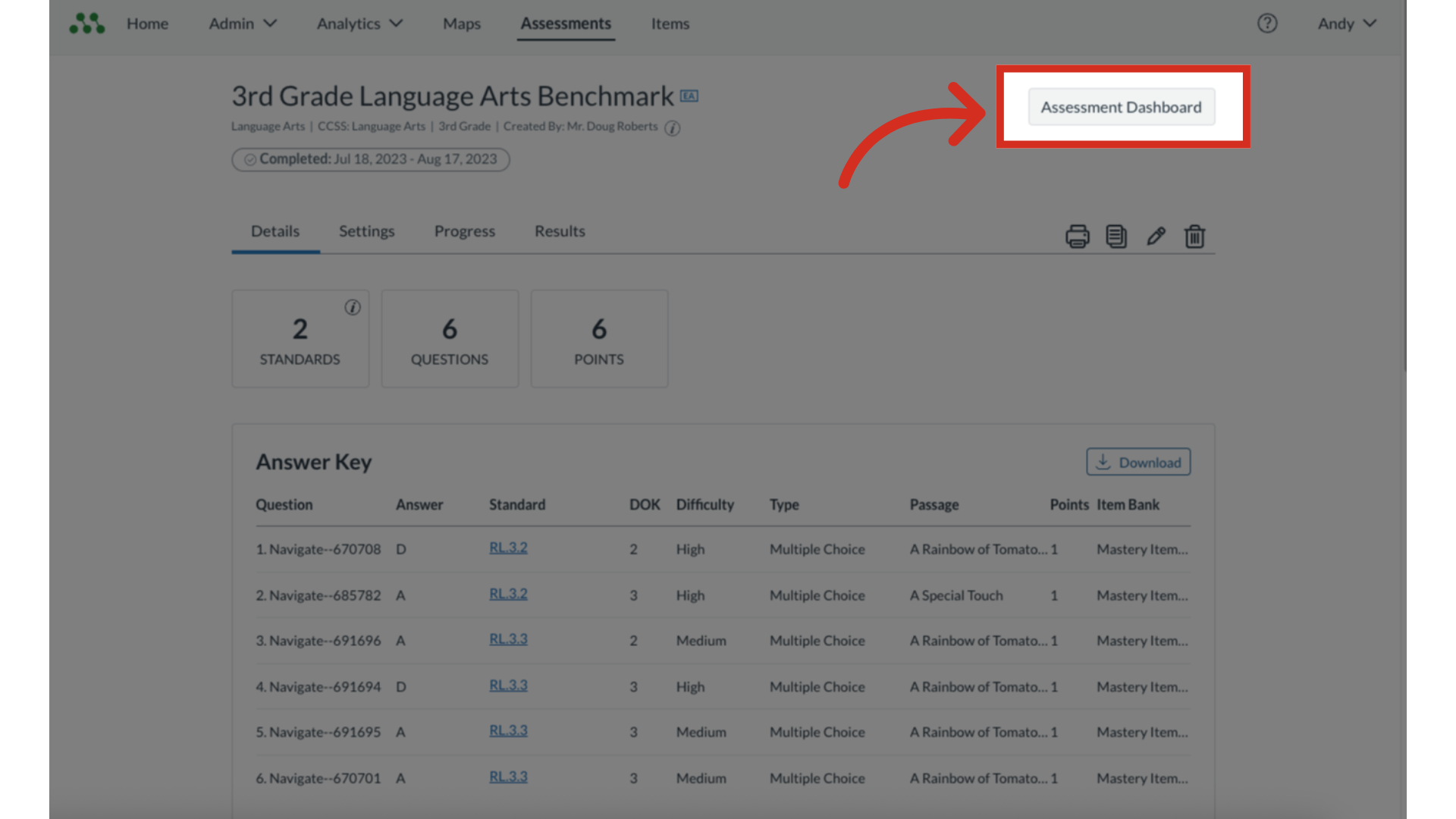 View Assessment Dashboard
