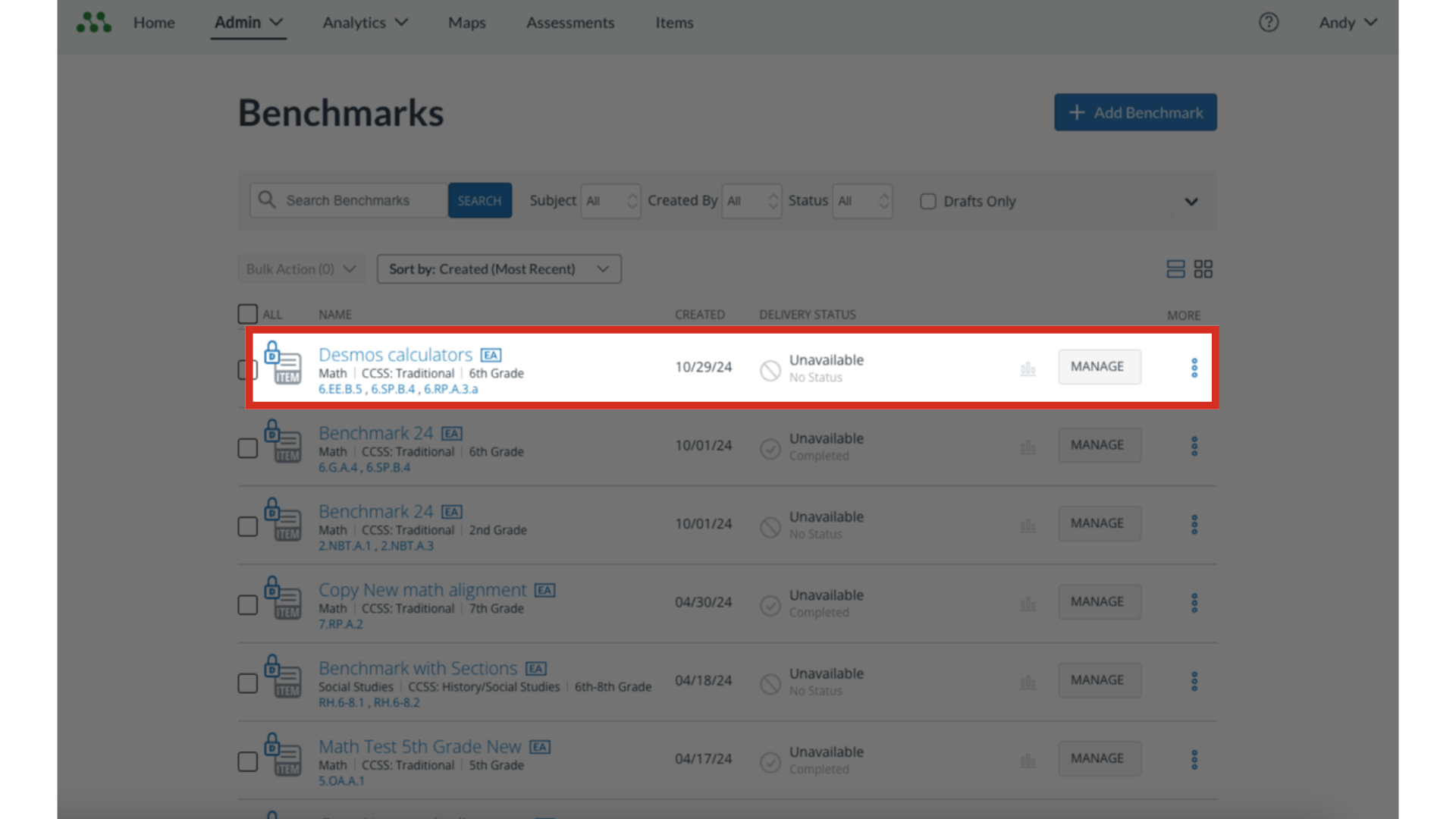 Select Benchmark Name