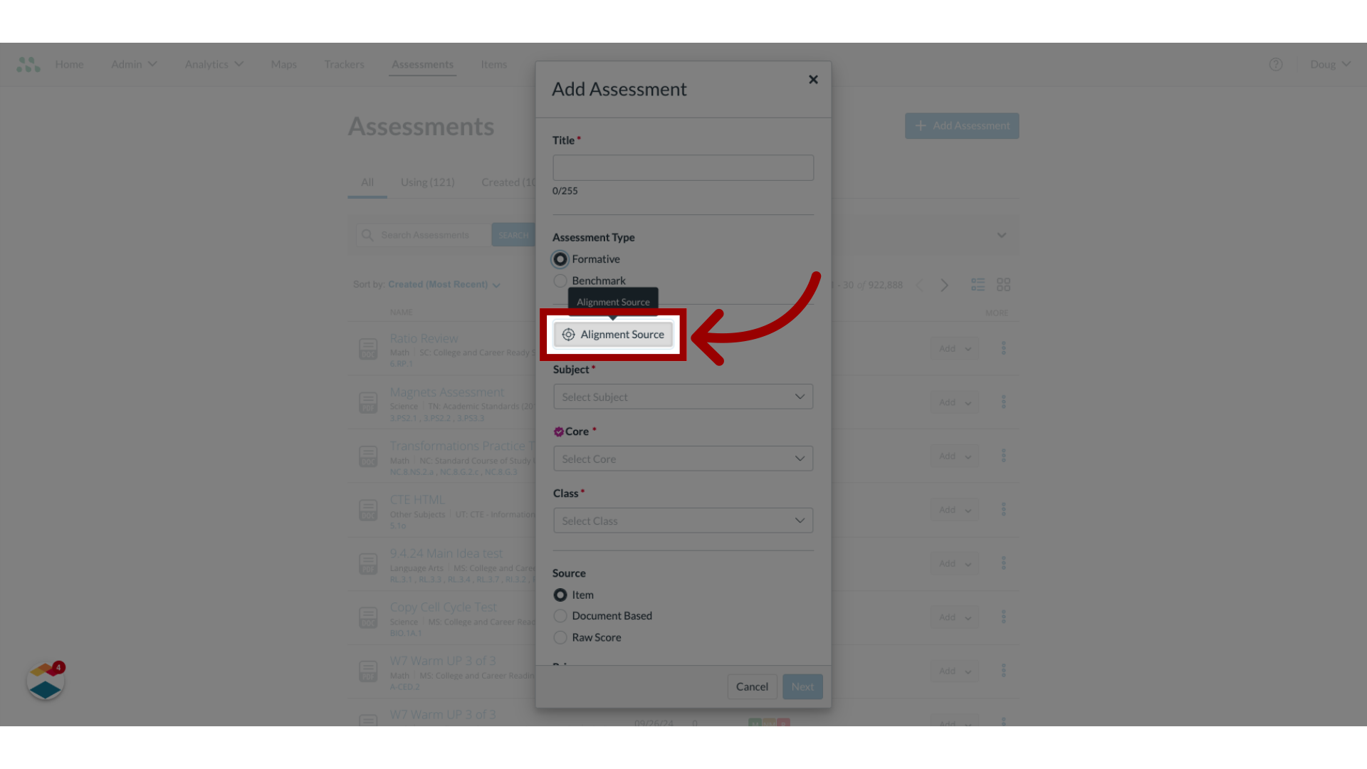 Align Assessment to Tracker