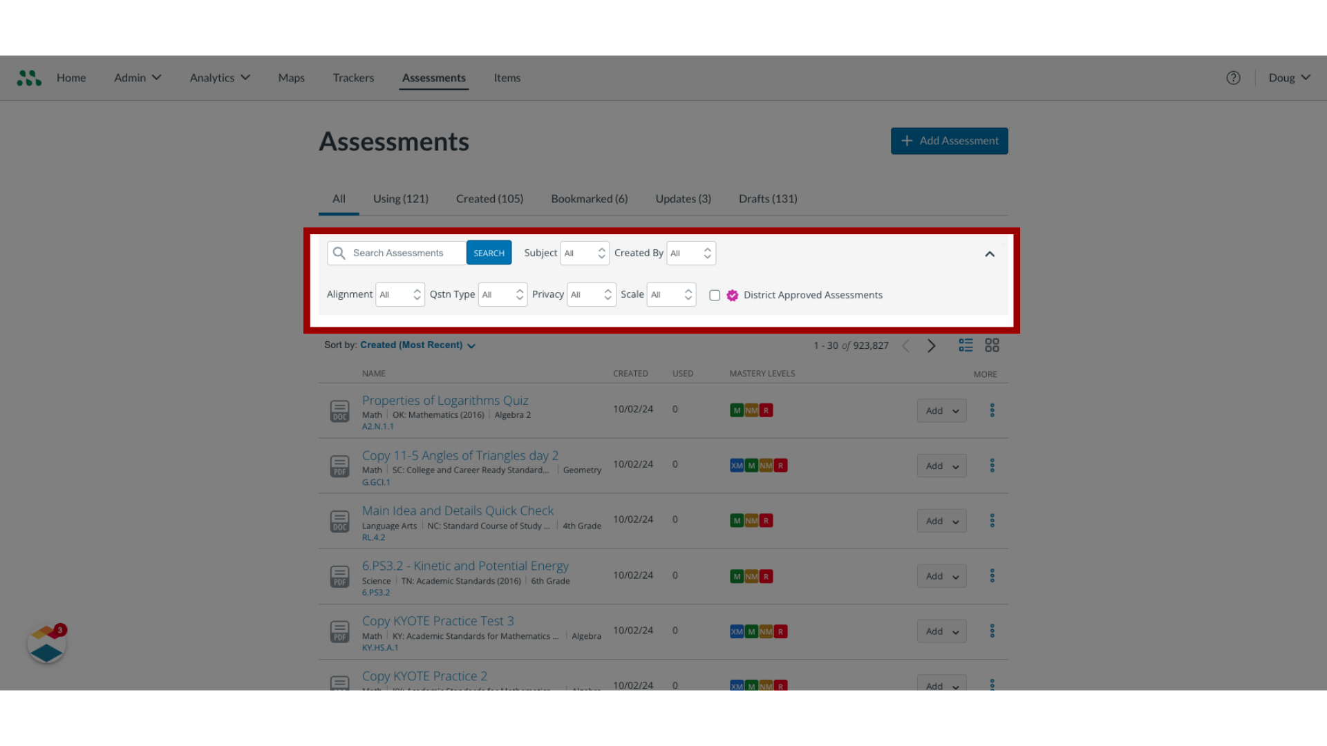 Search and Filter Assessments