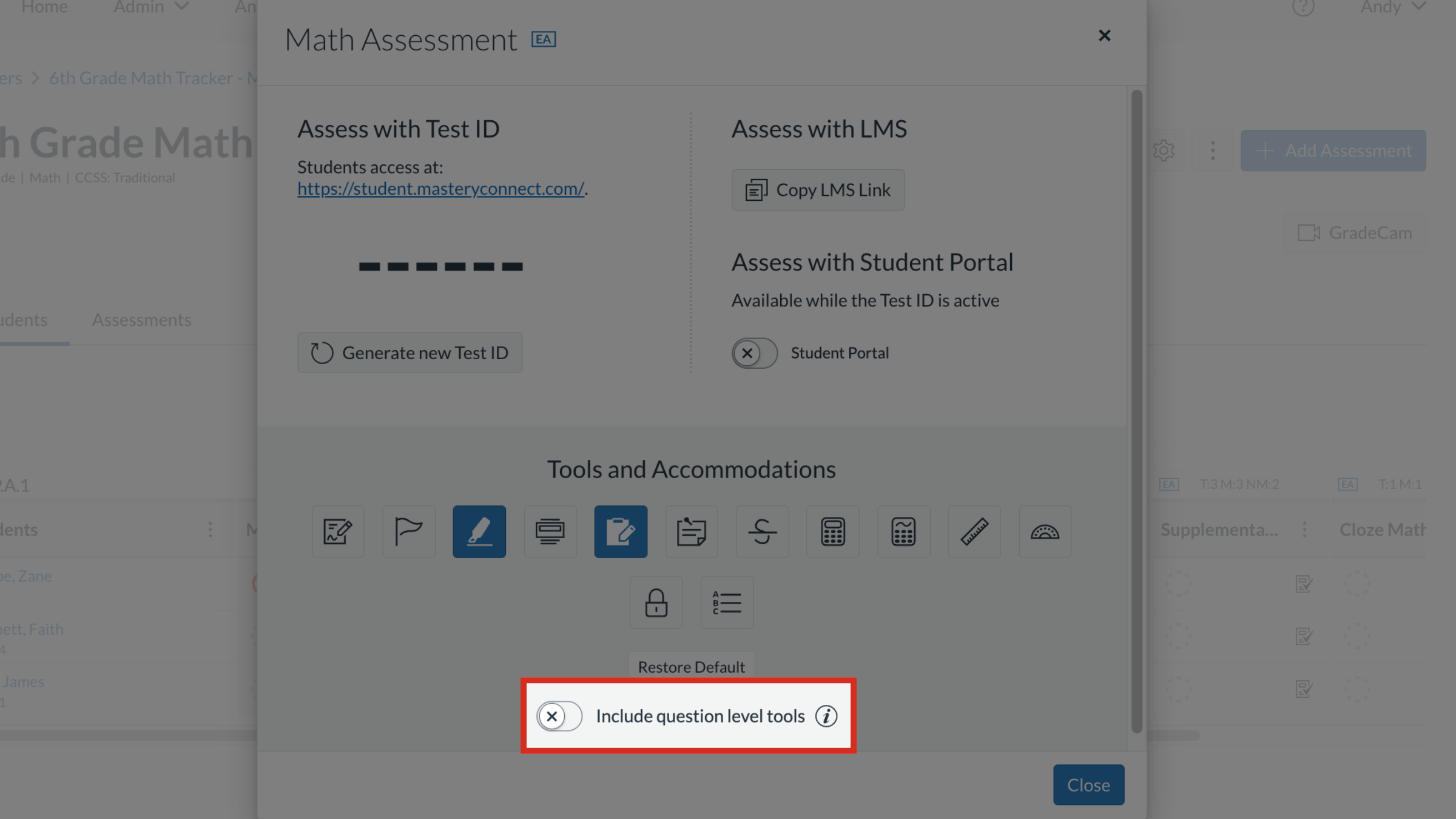 View Include Question Level Tools