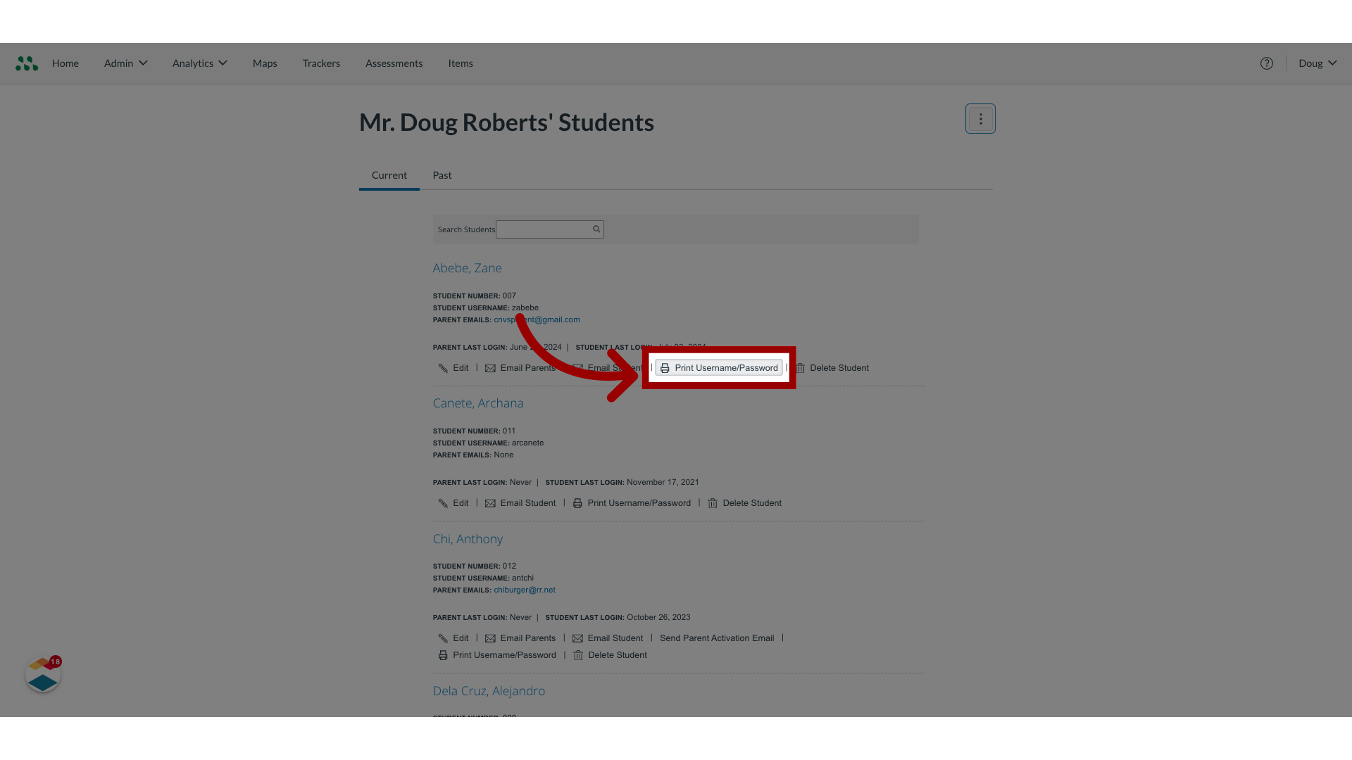 Click 'Print Username/Password'