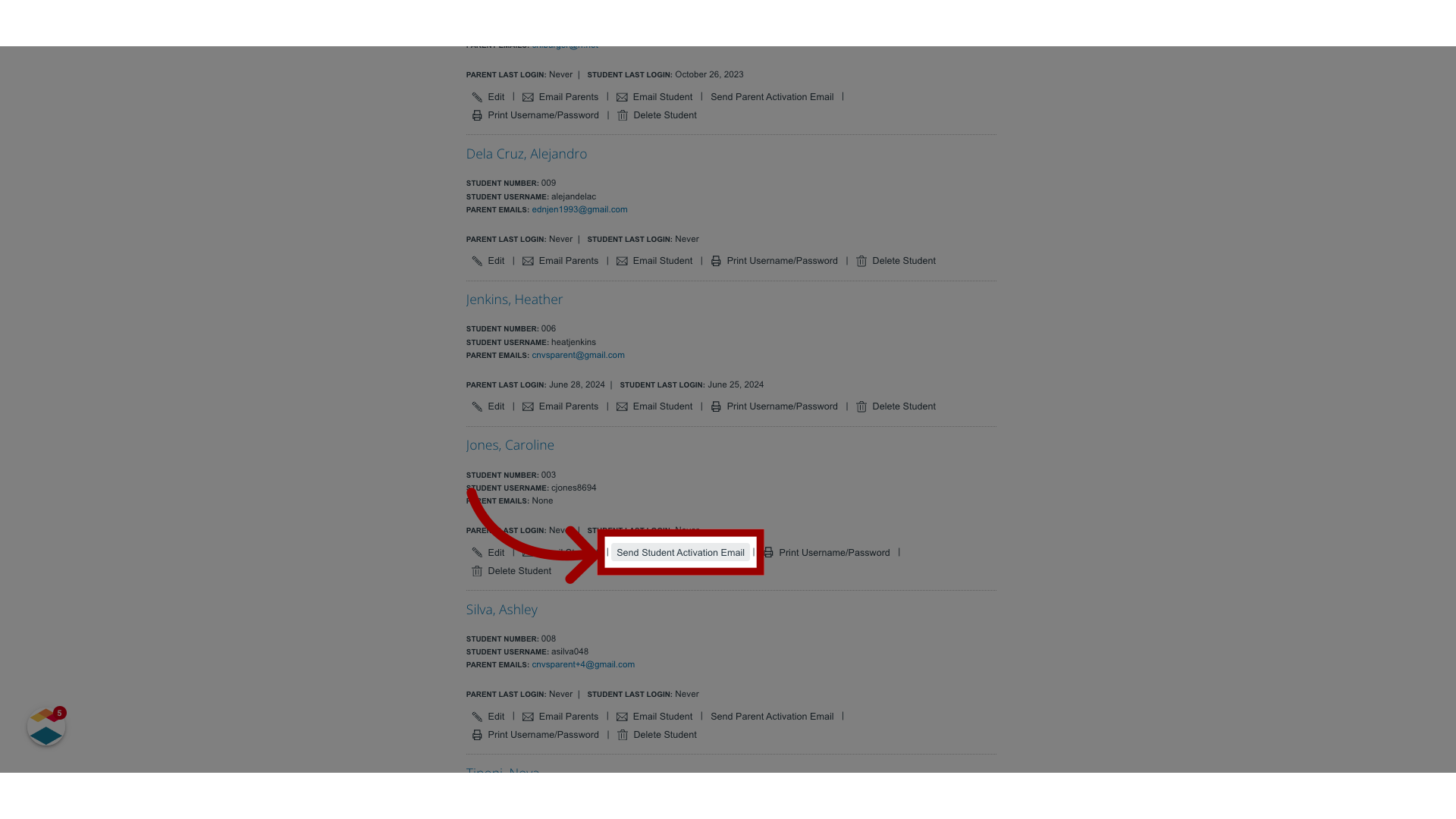 Click 'Send Student Activation Email'