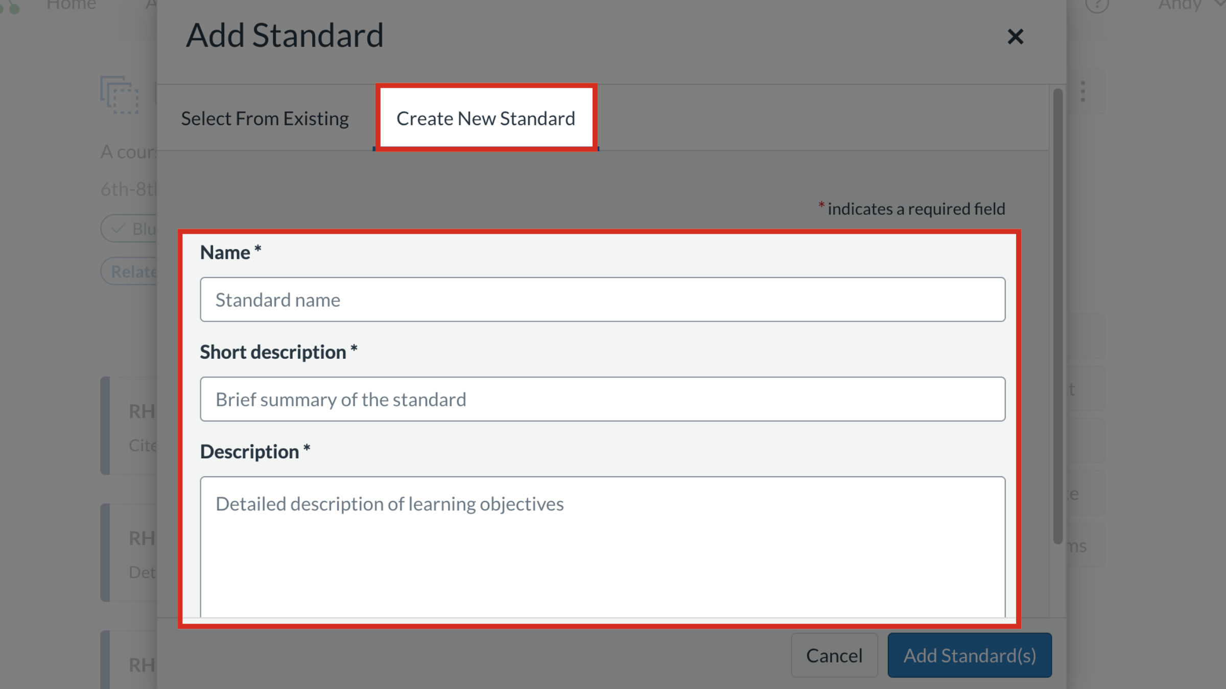 Create New Standard