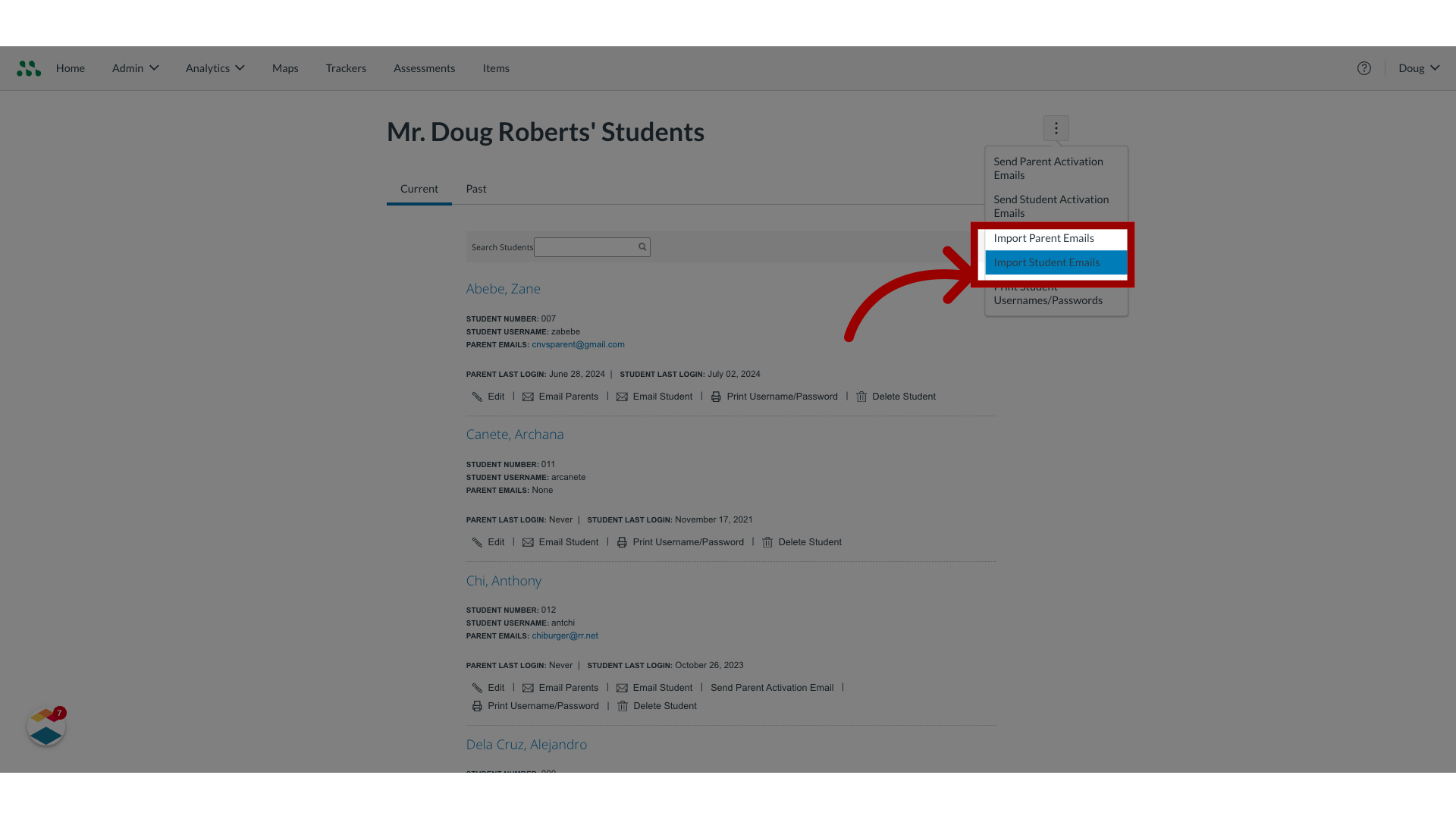 Click 'Import [Parent or Student]Emails'