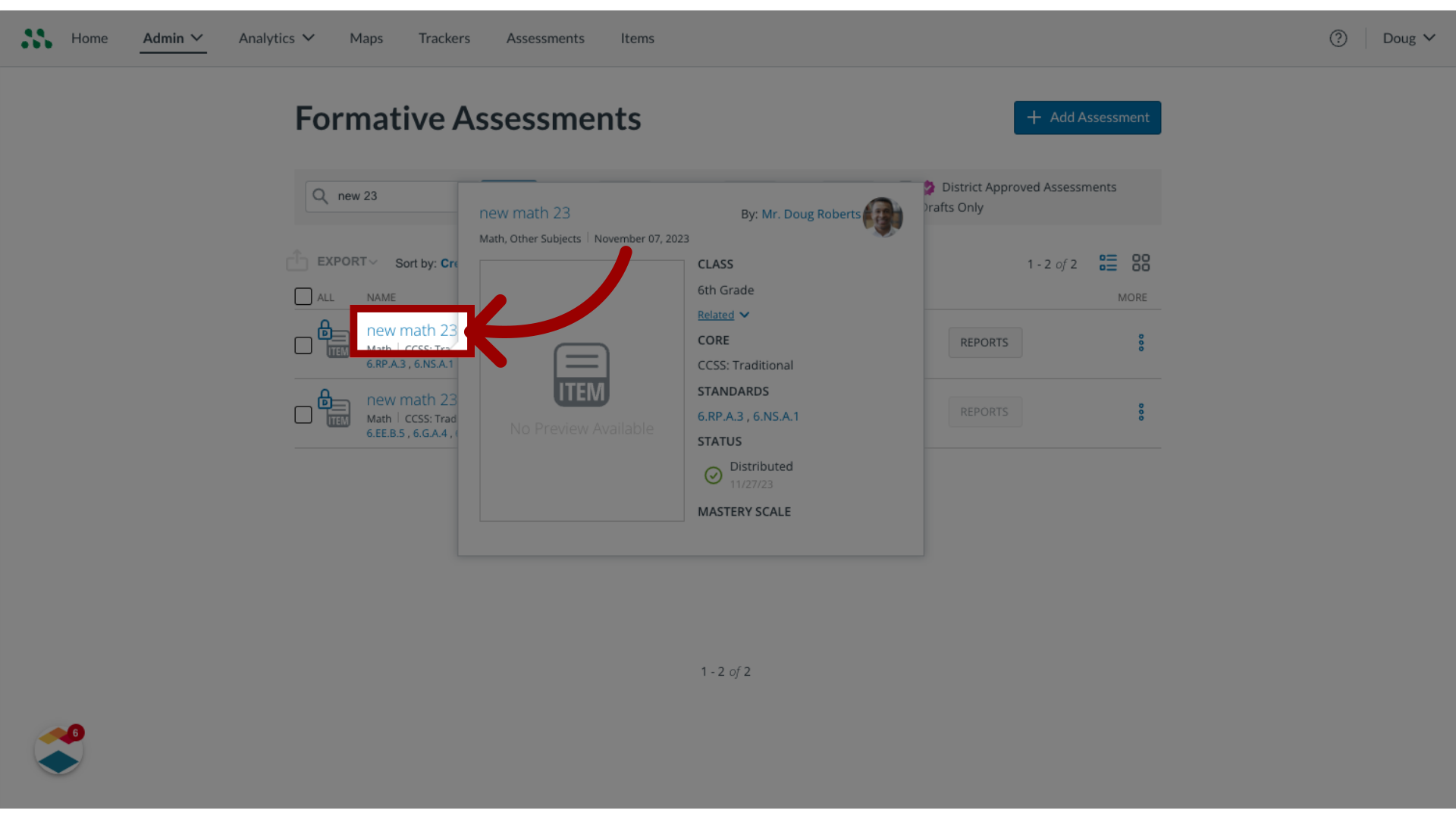 Click assessment name