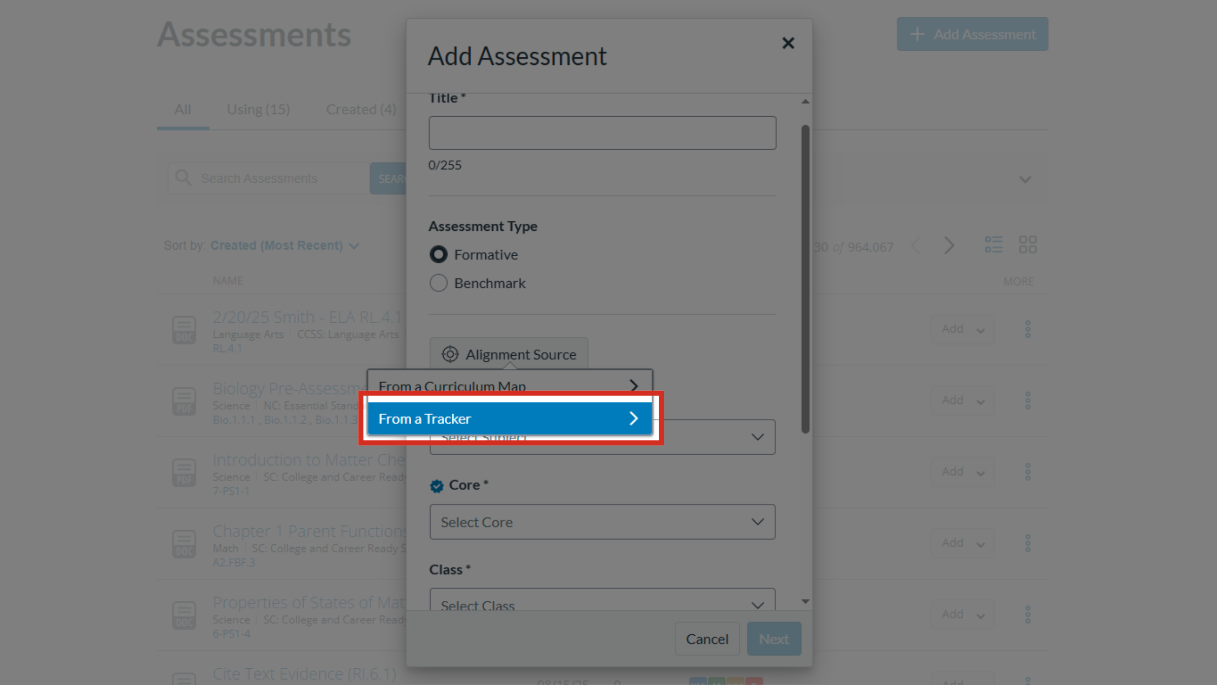 Select From a Tracker