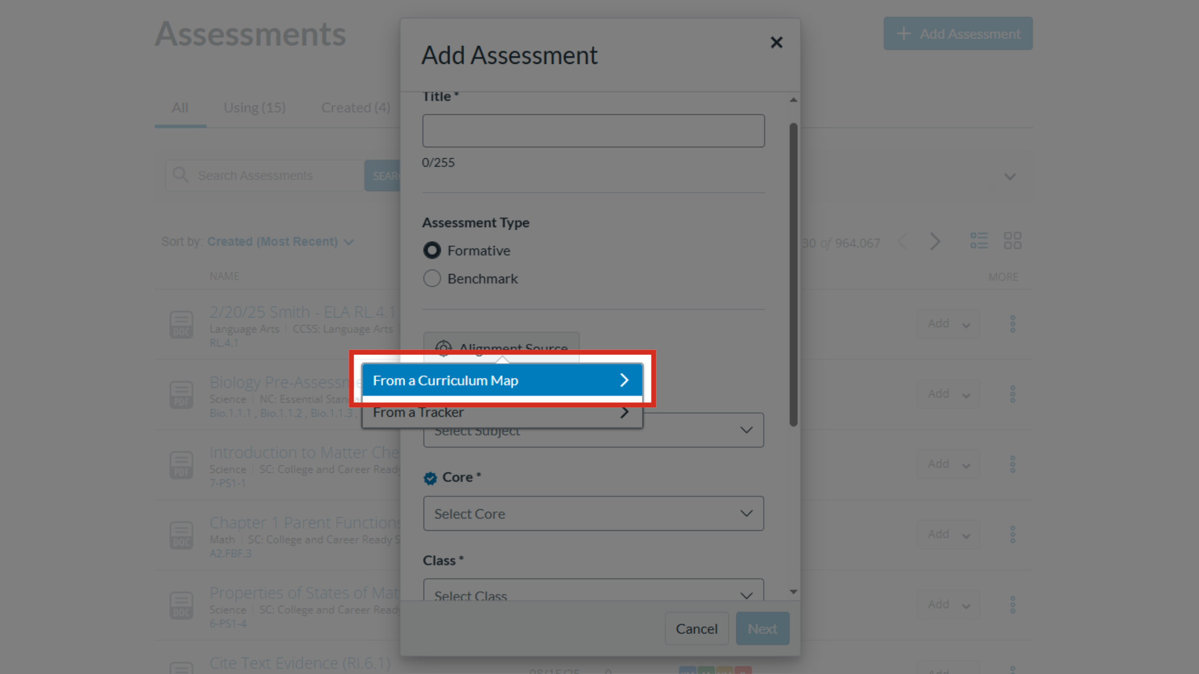 Select From a Curriculum Map