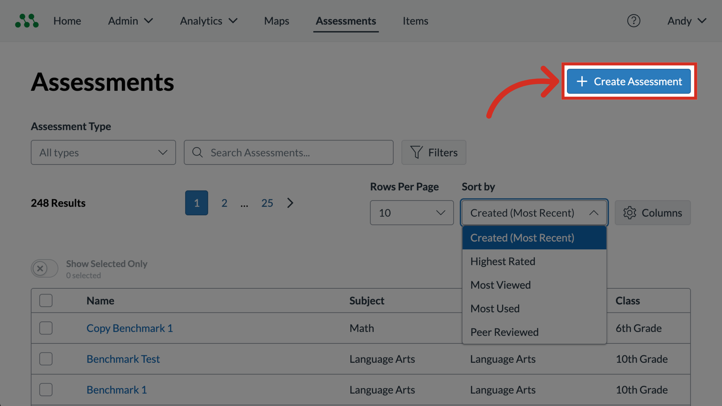 Open Create Assessment