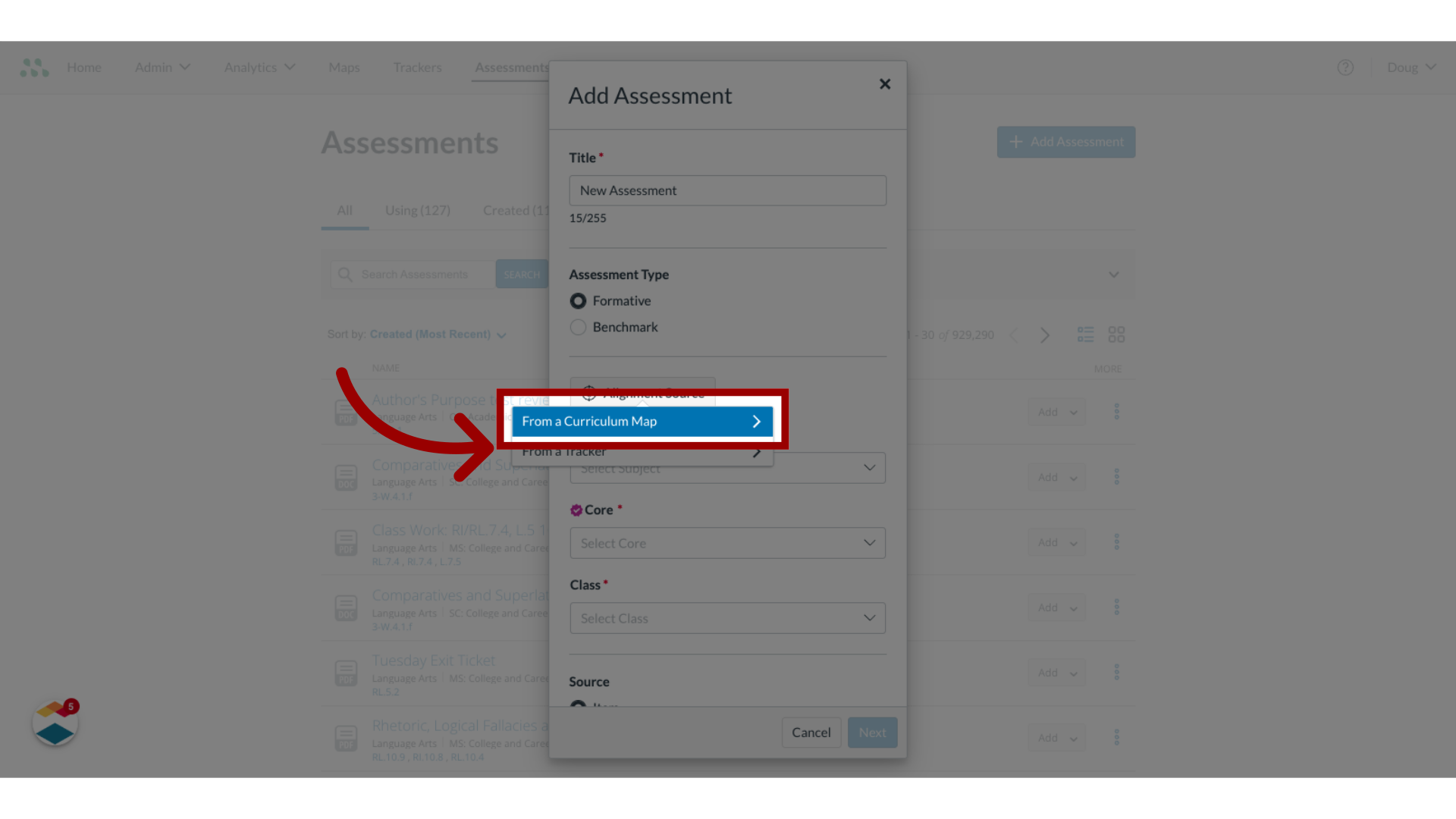 Click 'From a Curriculum Map'