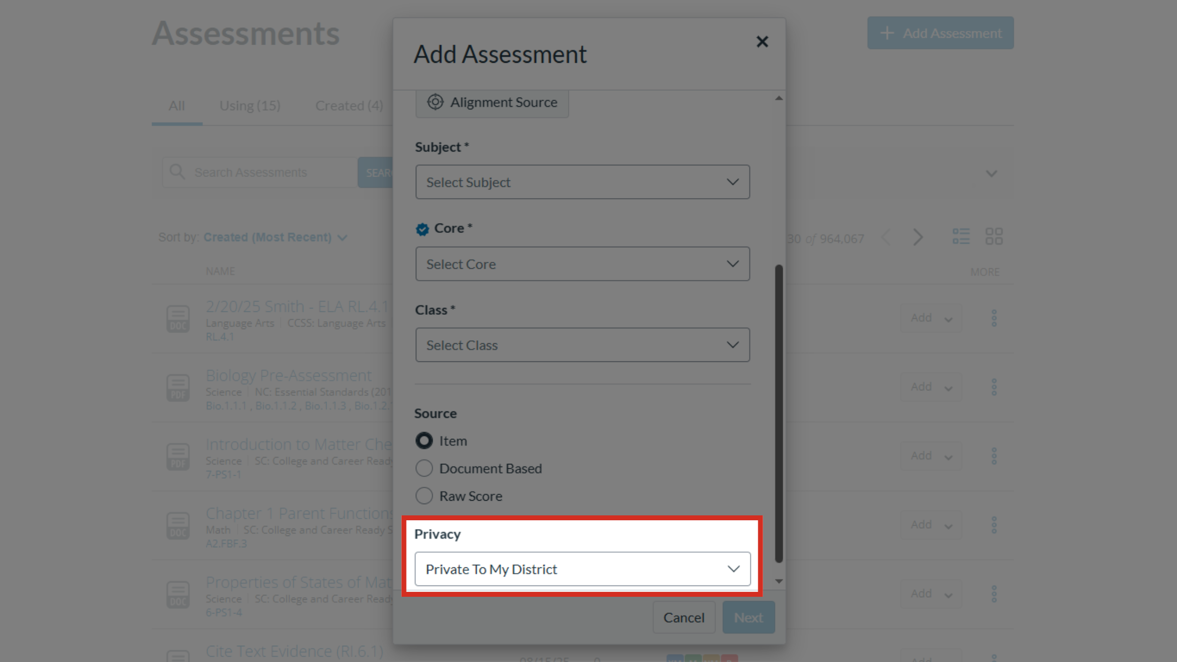 Select a Privacy Setting