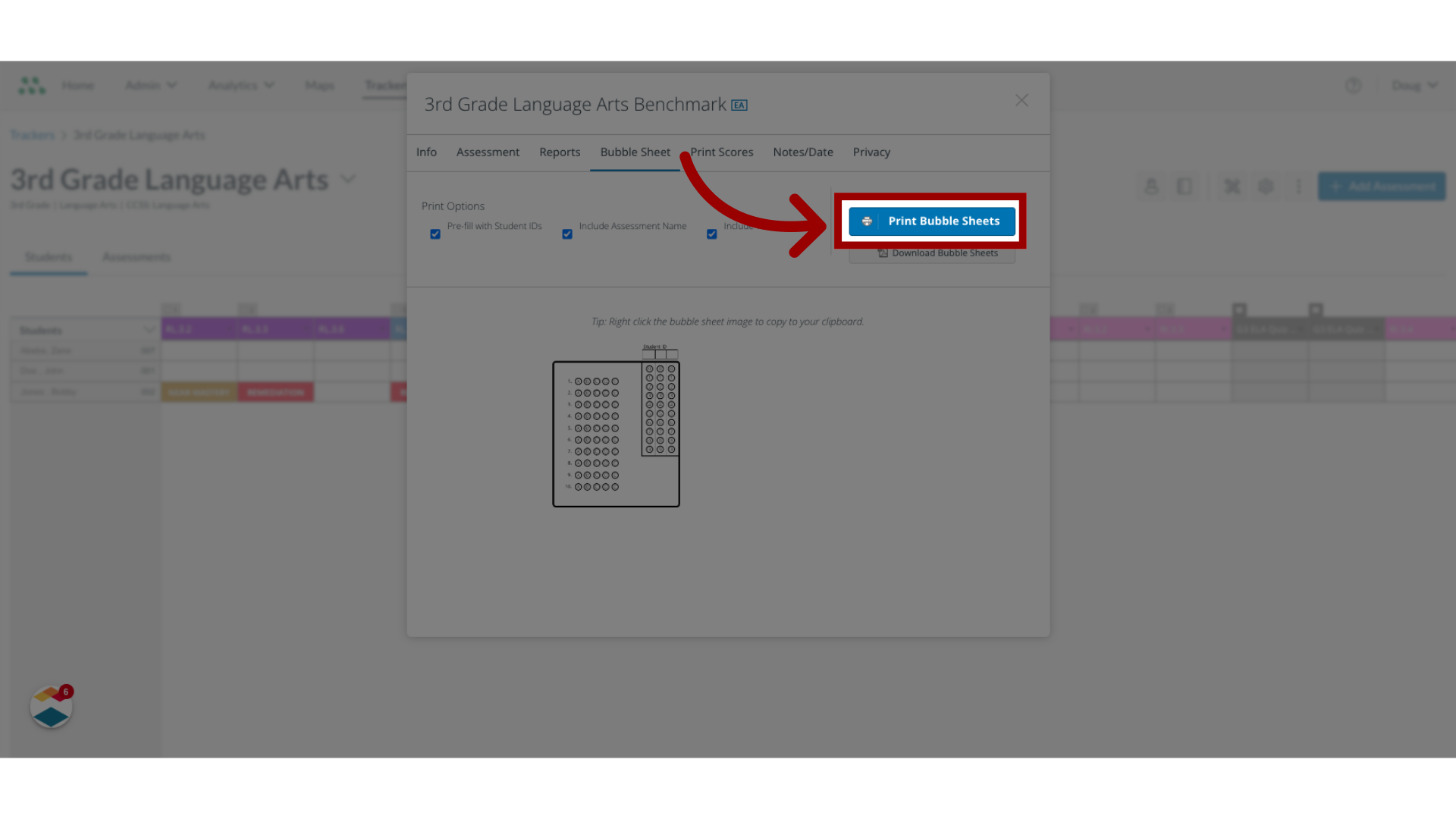Click 'Print Bubble Sheets'