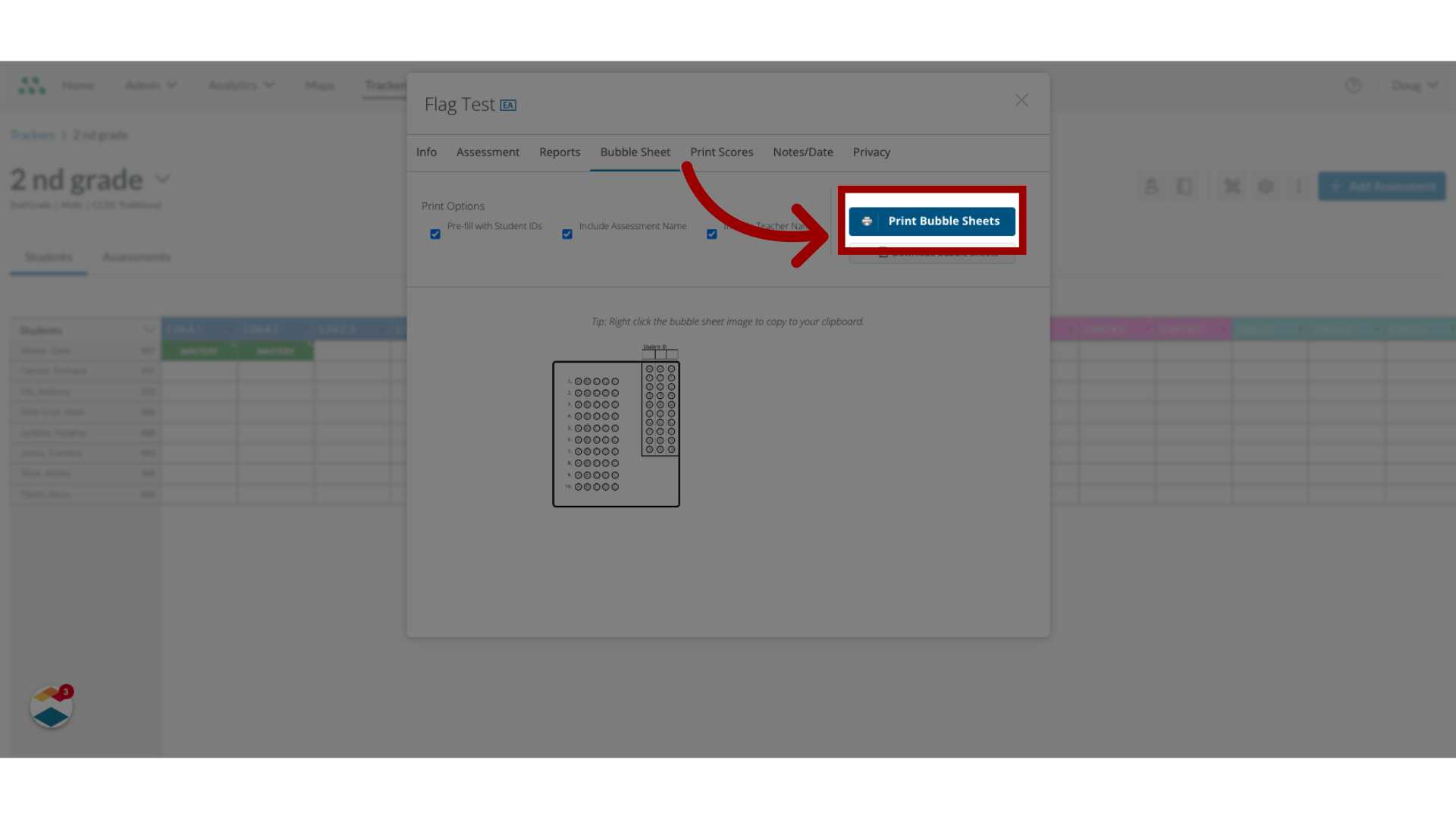 Click 'Print Bubble Sheets'