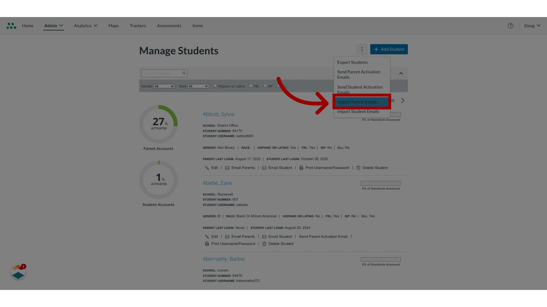 Click 'Import Parent Emails'