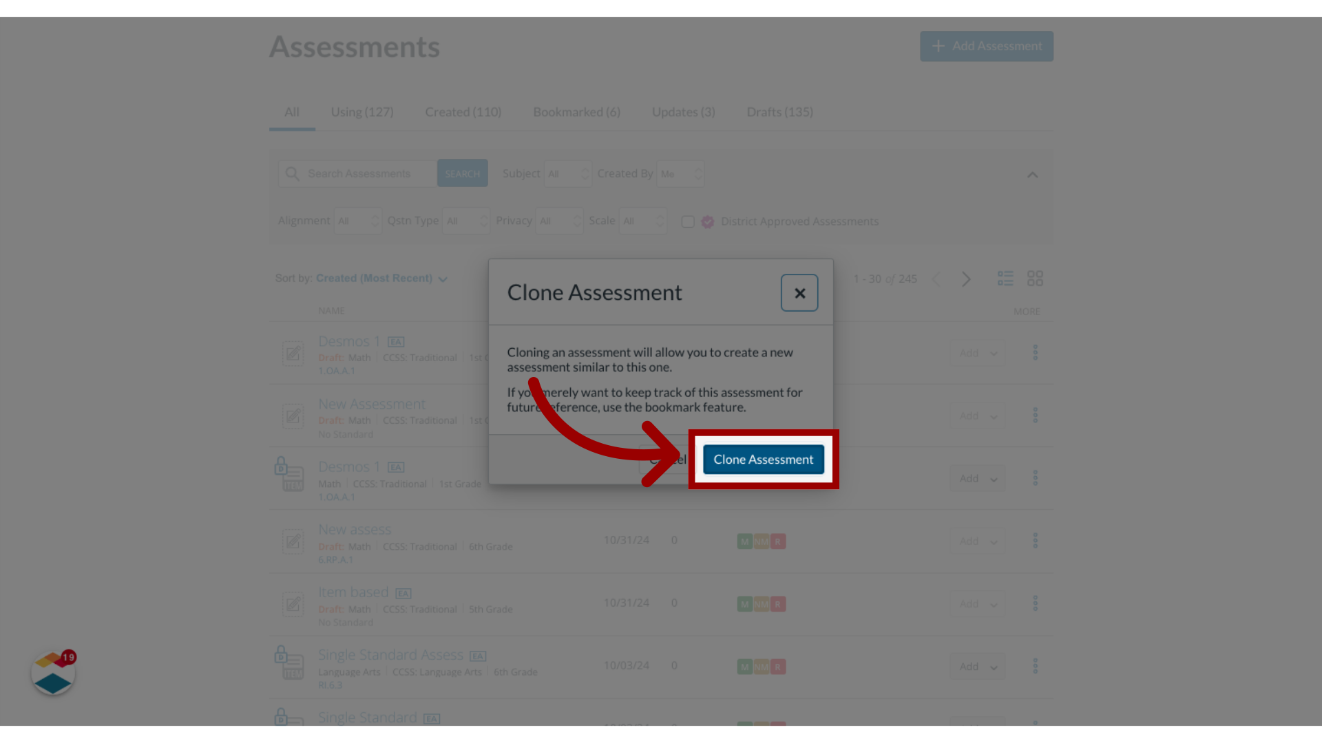 Click 'Clone Assessment'