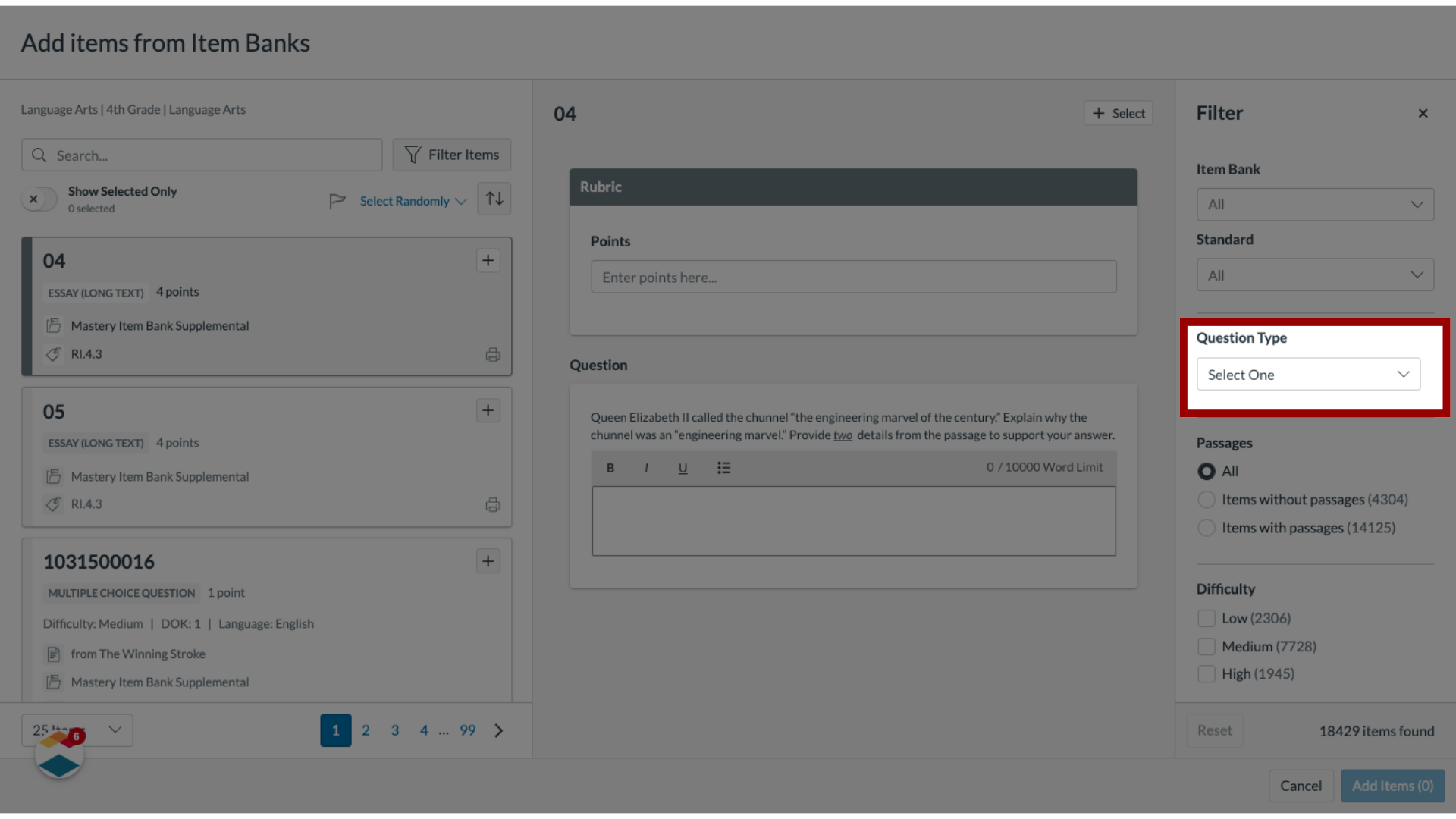 Filter by Question Type