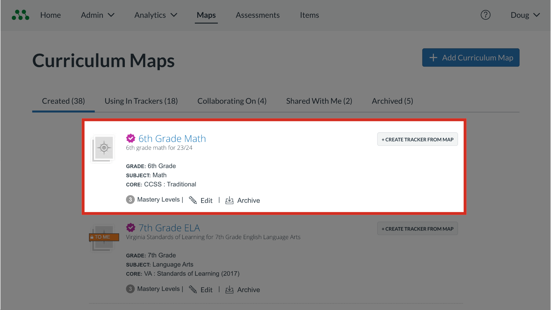 View Curriculum Map Listing