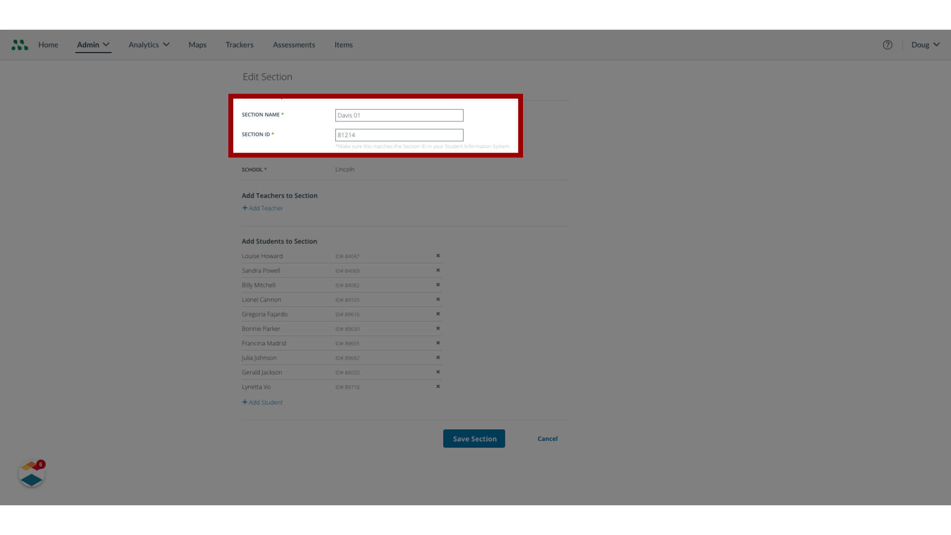 Edit Section information