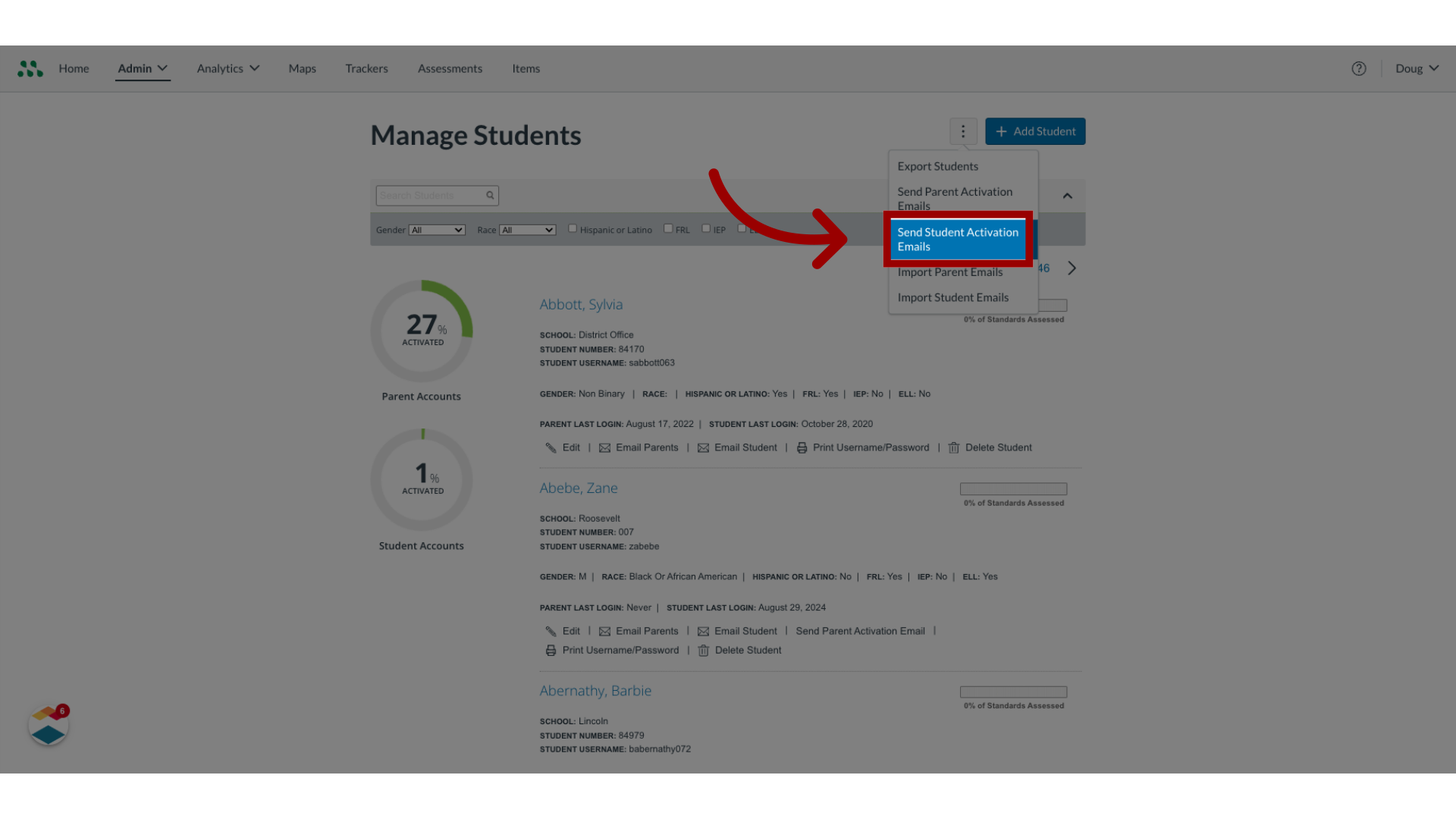 Click 'Send Student Activation Emails'