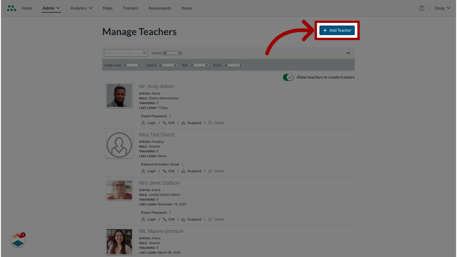 Click 'Add Teacher'