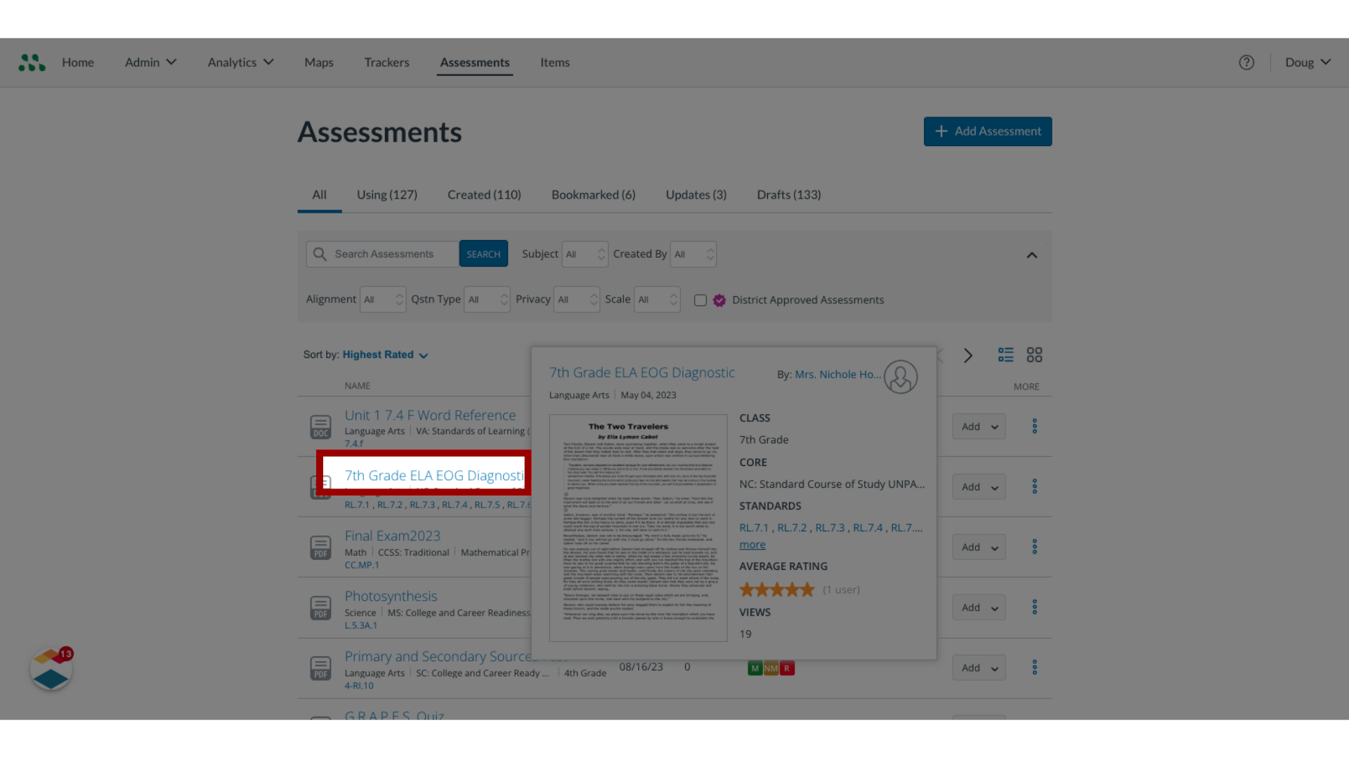 Open Assessment Details Window 