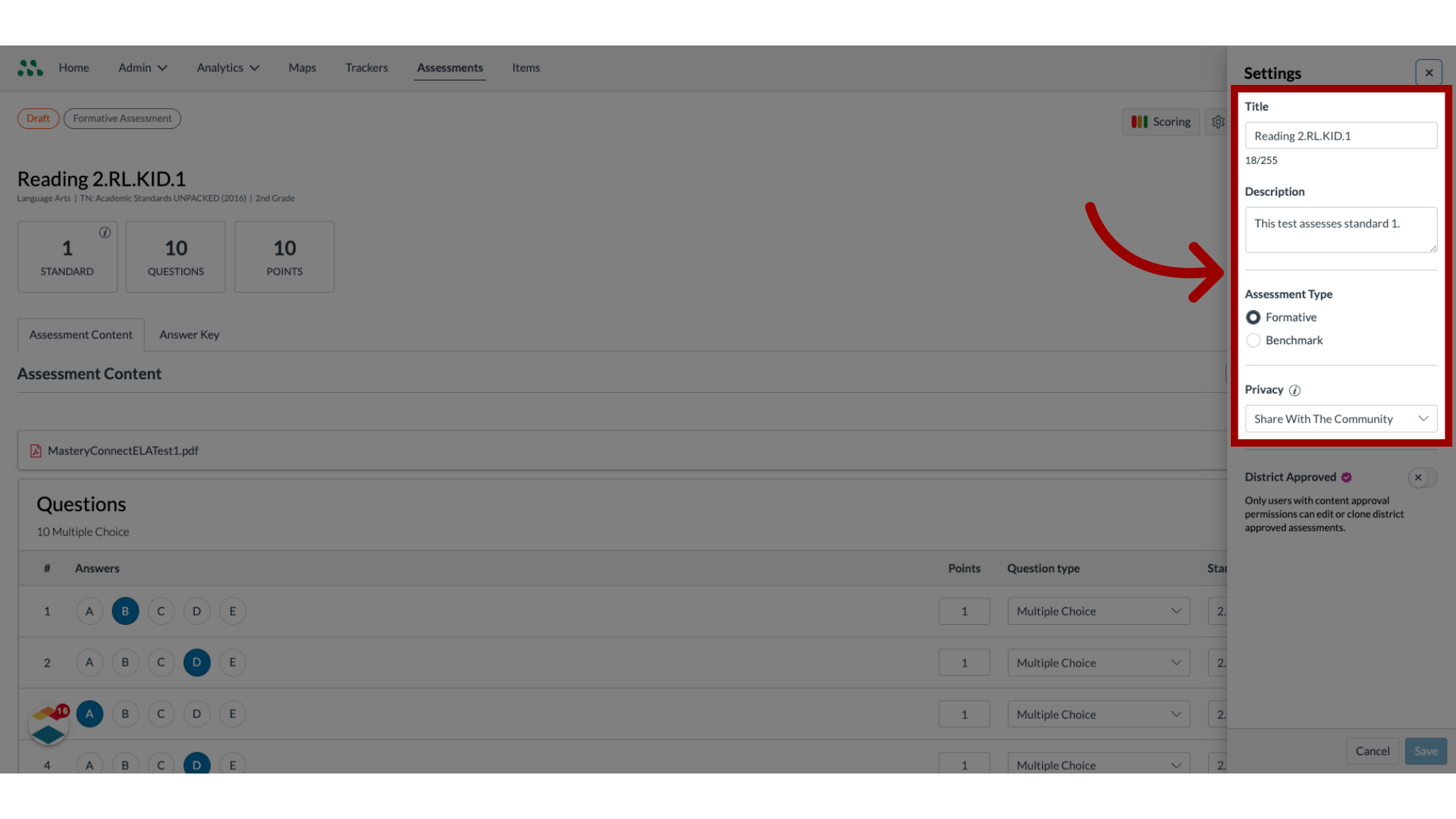 Manage Assessment Details