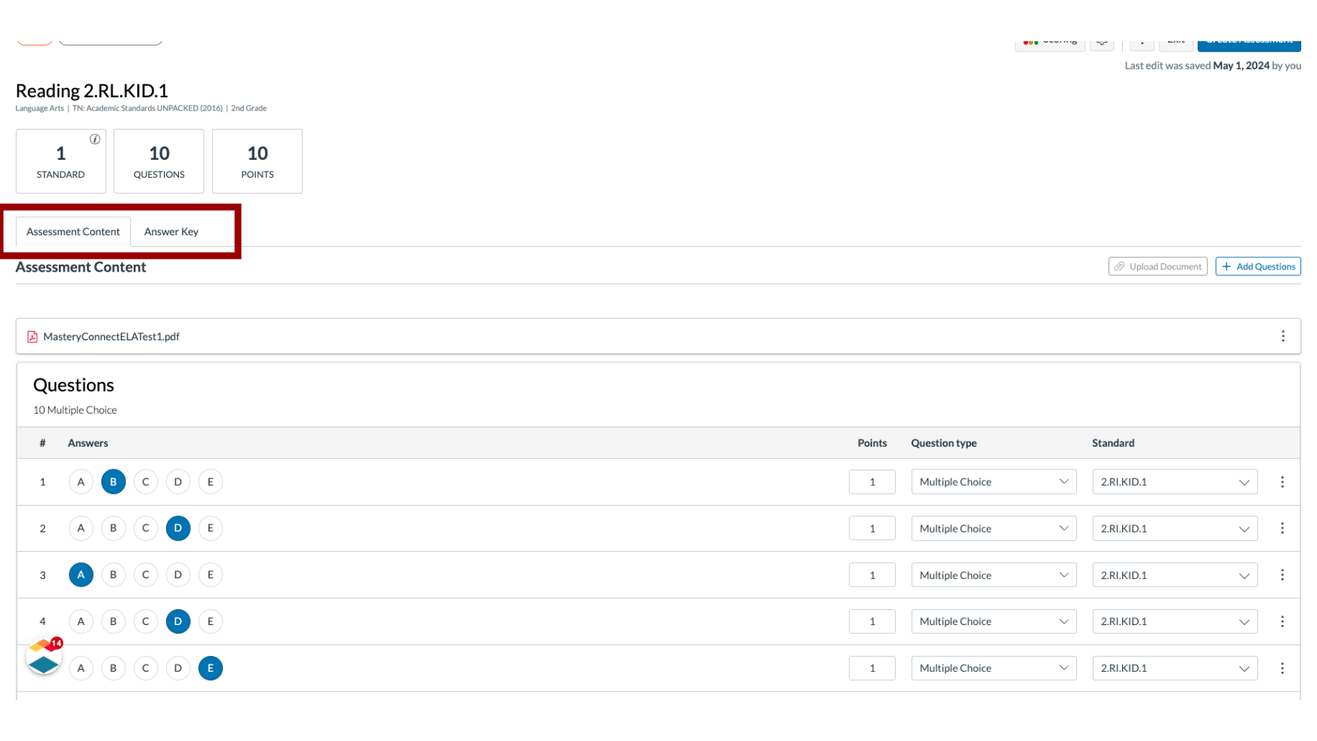 View Document-Based Assessment Editor 