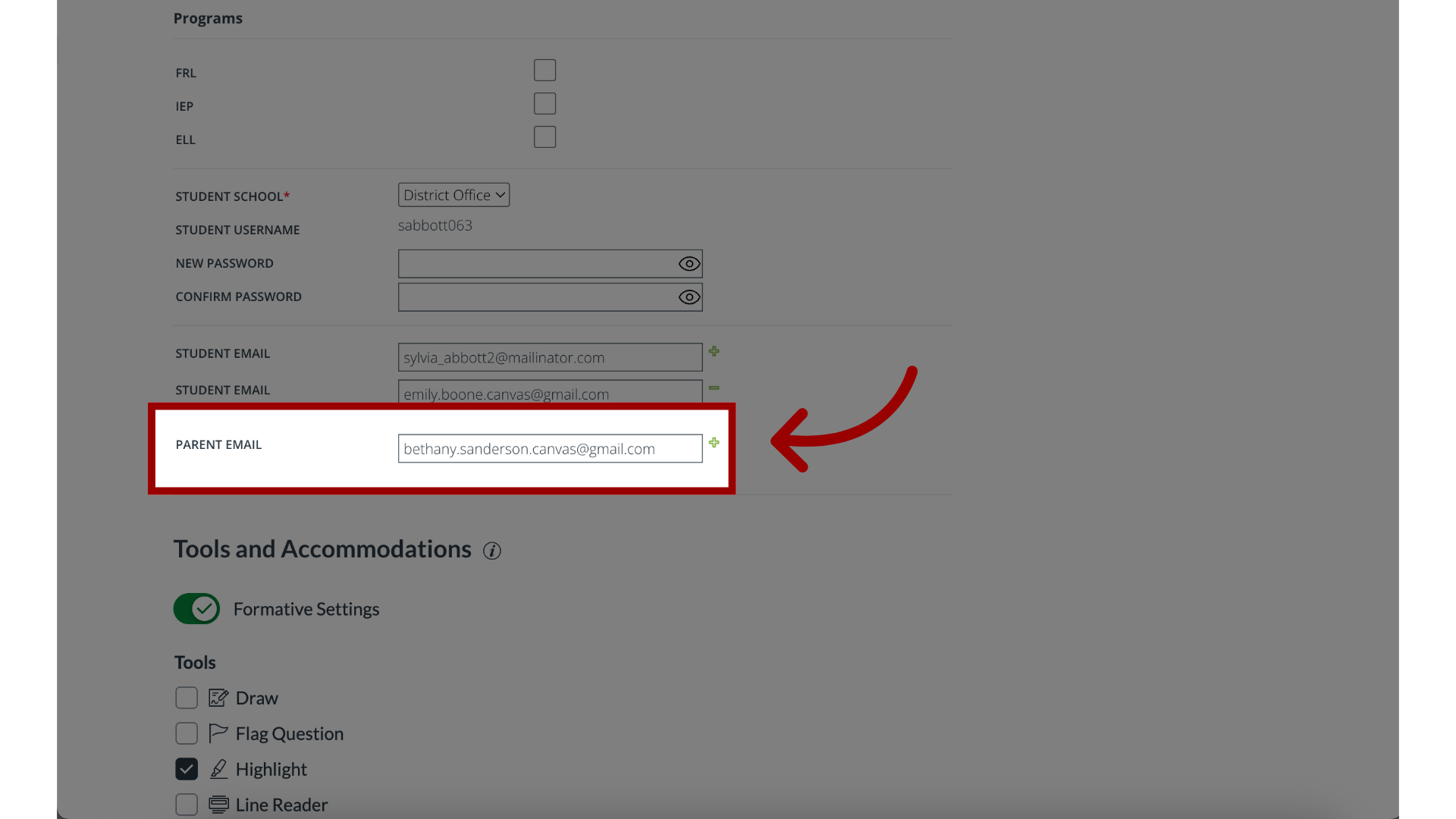 Enter Parent Email