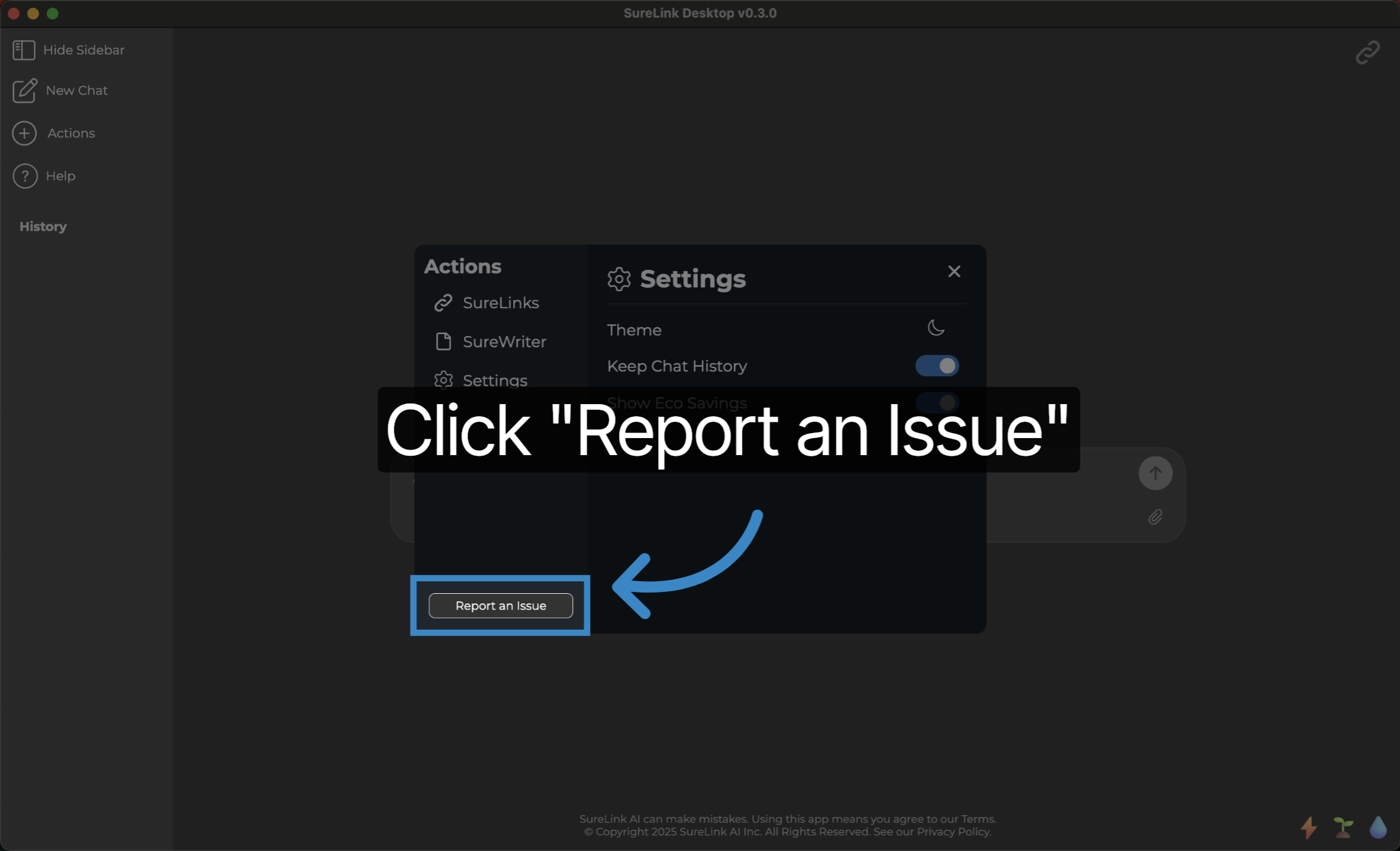 Click 'Report an Issue'