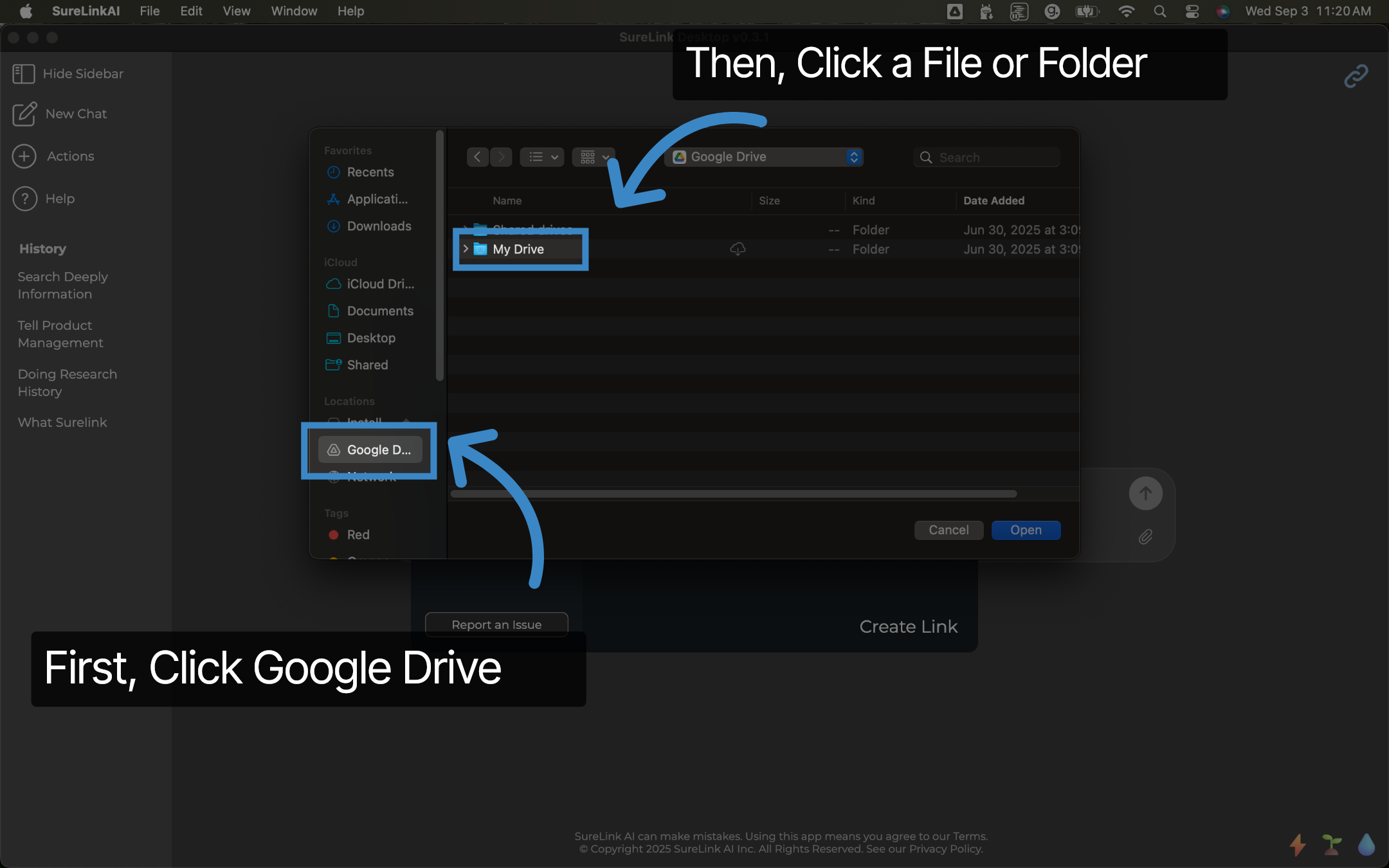 Select Google Drive to link documents