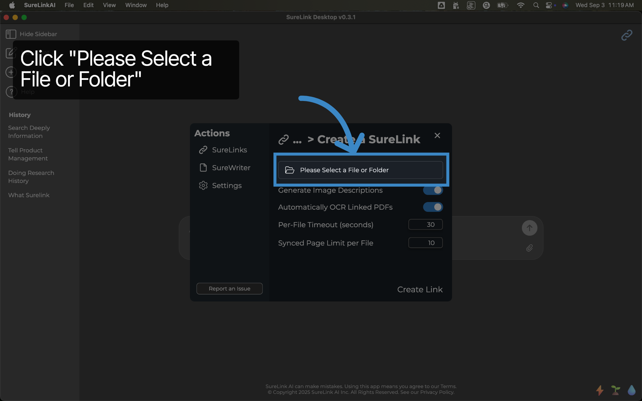 Click 'Please Select a File or Folder'