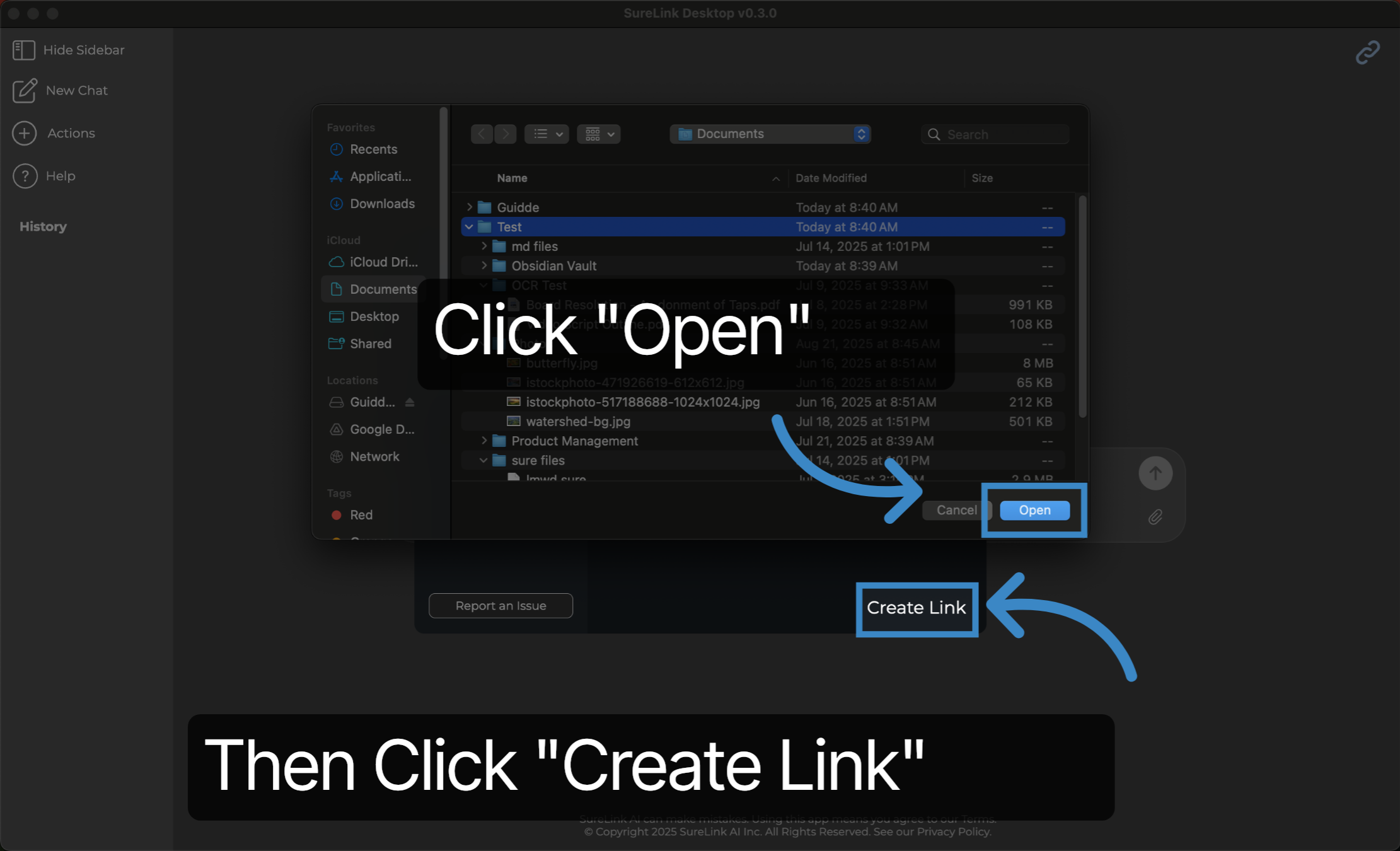 Click 'Open', then Click 'Create Link'