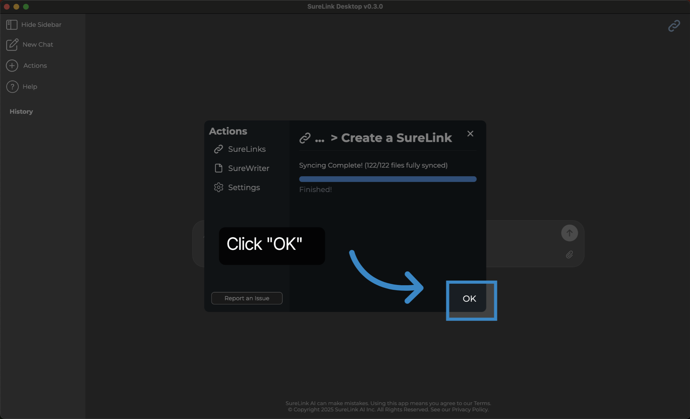 Click 'OK' to finalize the syncing process