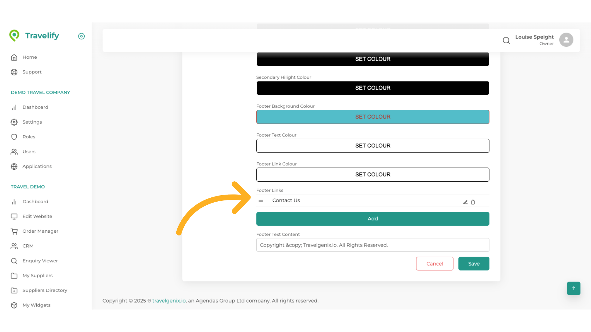 You can change the Footer content