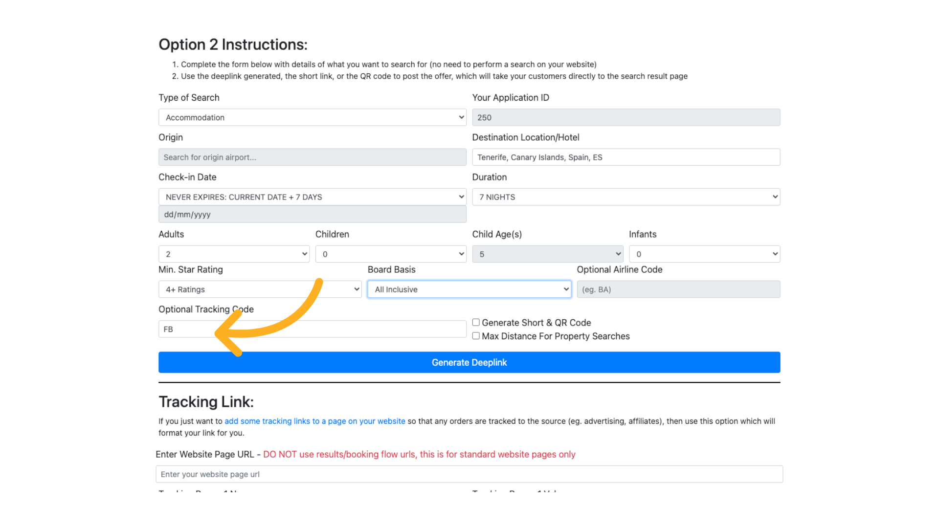 As before you can choose to add a Tracking Code