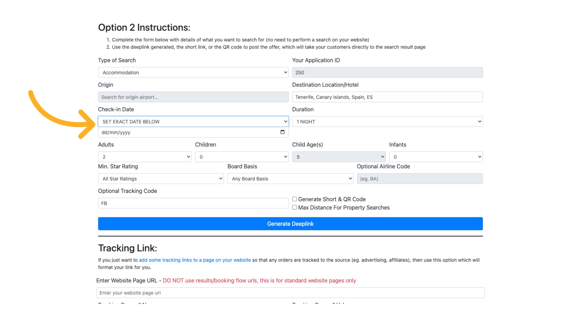 Here you can make your date selection