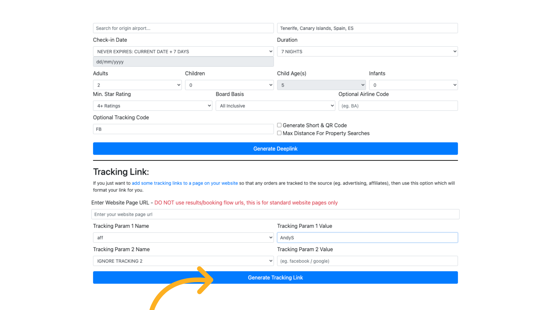 Click on Generate Tracking Link