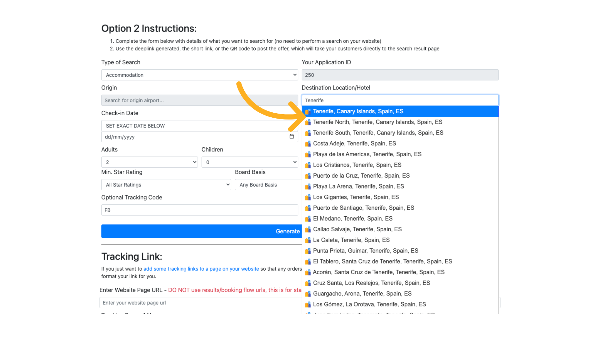 Make your selection from the dropdown list