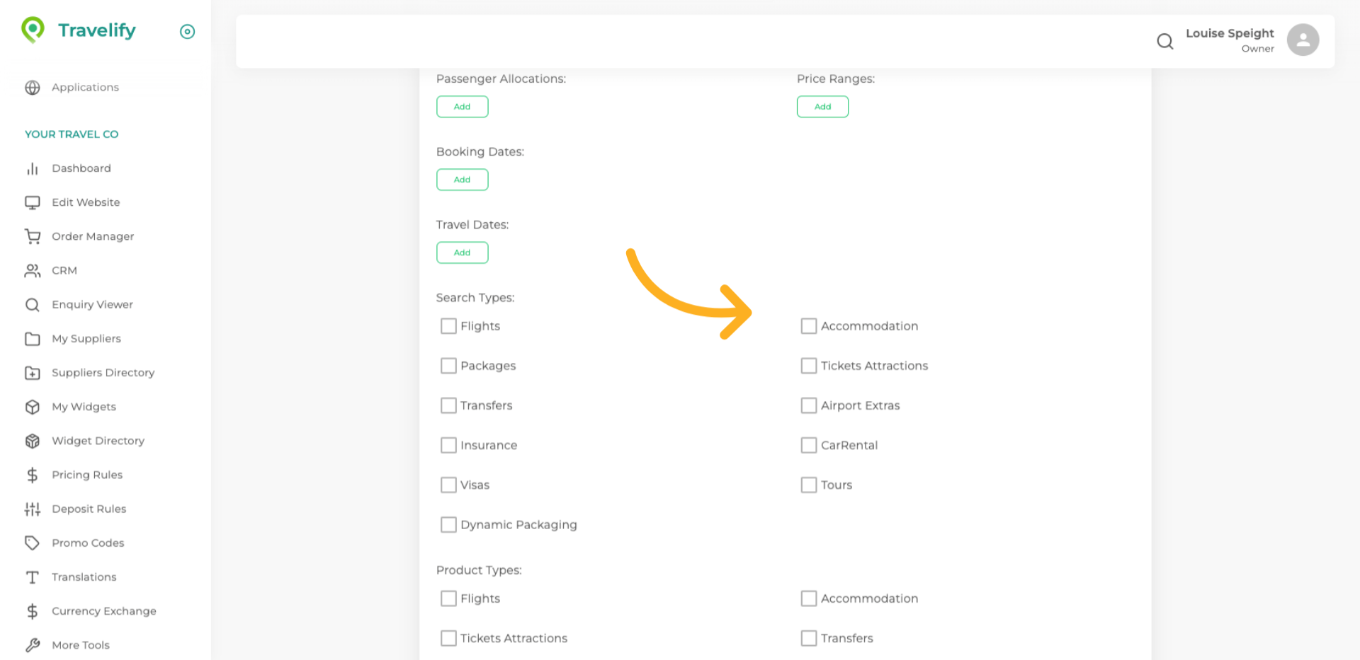 As we are creating an Accommodation Reward check this box in Search Types