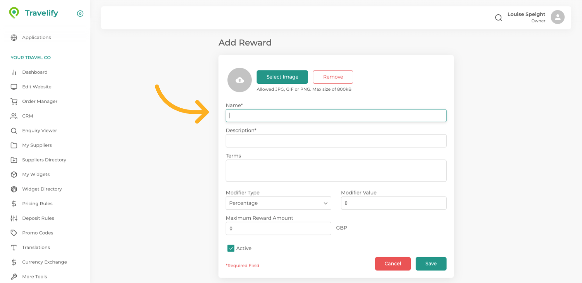 Click here to give the Reward a name