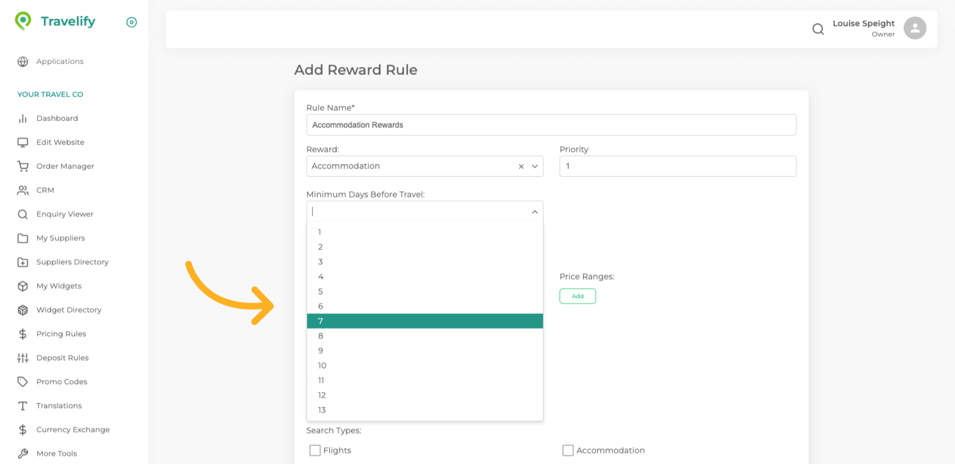 Set the Minimum Days before Travel